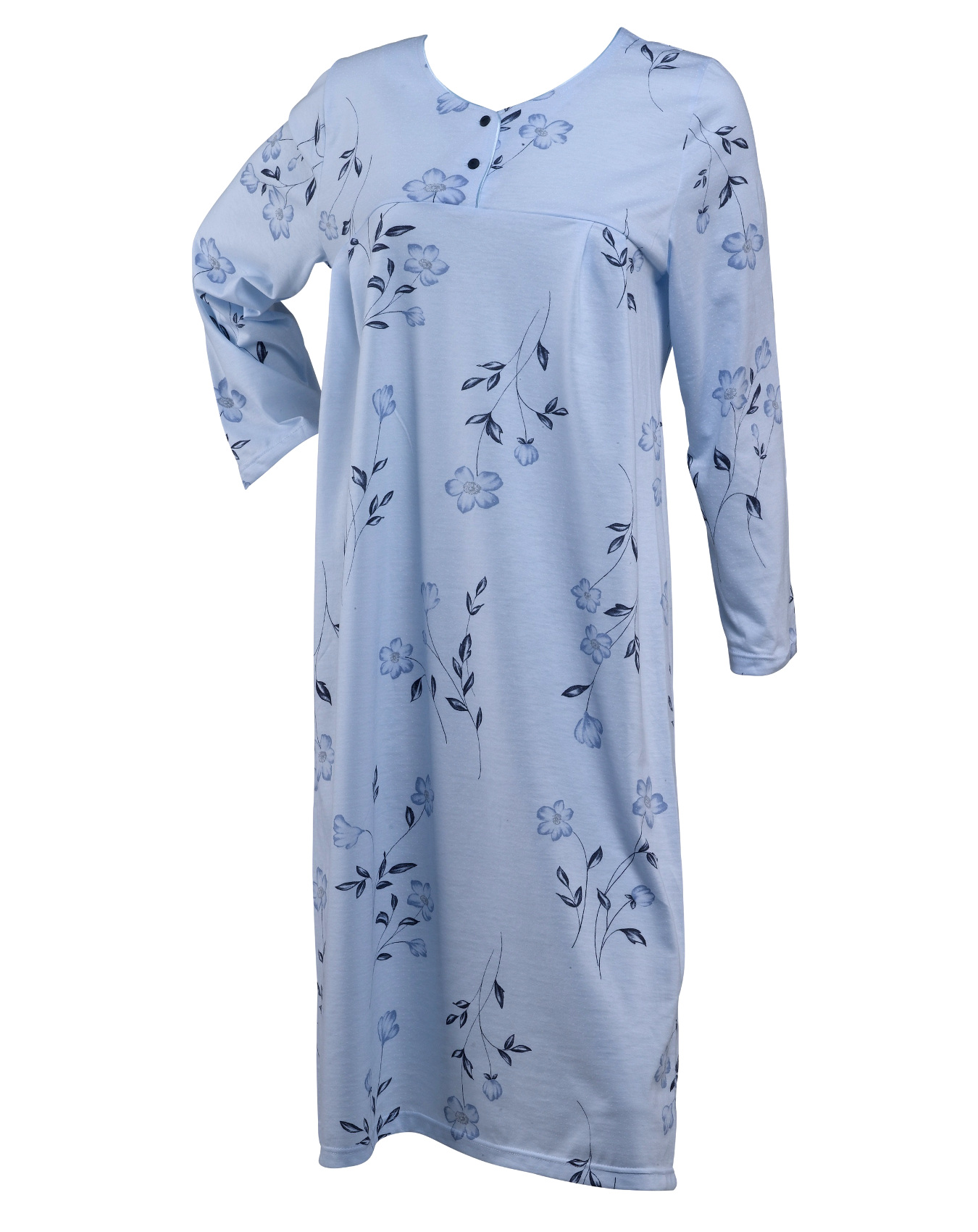 Camisón Damas Manga Larga Jersey Algodón Camisón Floral Cuello Redondo Camisón - Imagen 10 de 20