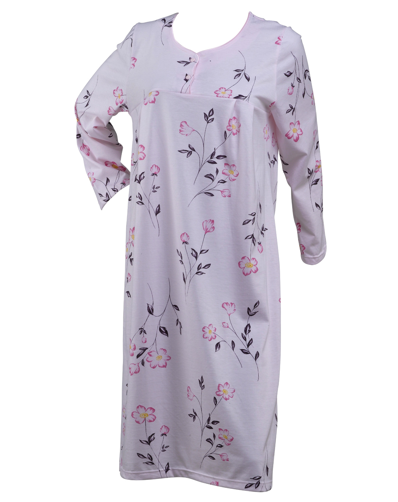 Camisón Damas Manga Larga Jersey Algodón Camisón Floral Cuello Redondo Camisón - Imagen 16 de 20