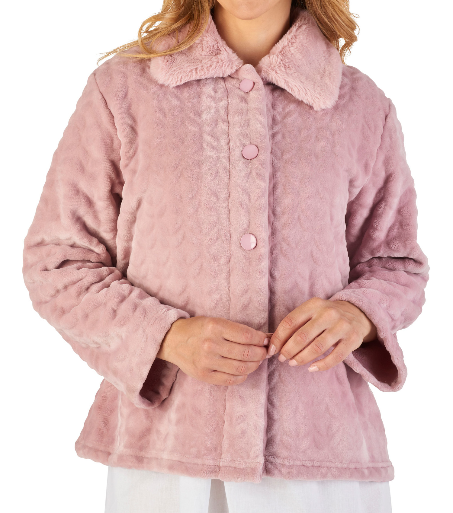 Slenderella Ladies Bed Jacket Faux Fur Collar Soft Fleece Button Up Housecoat | eBay