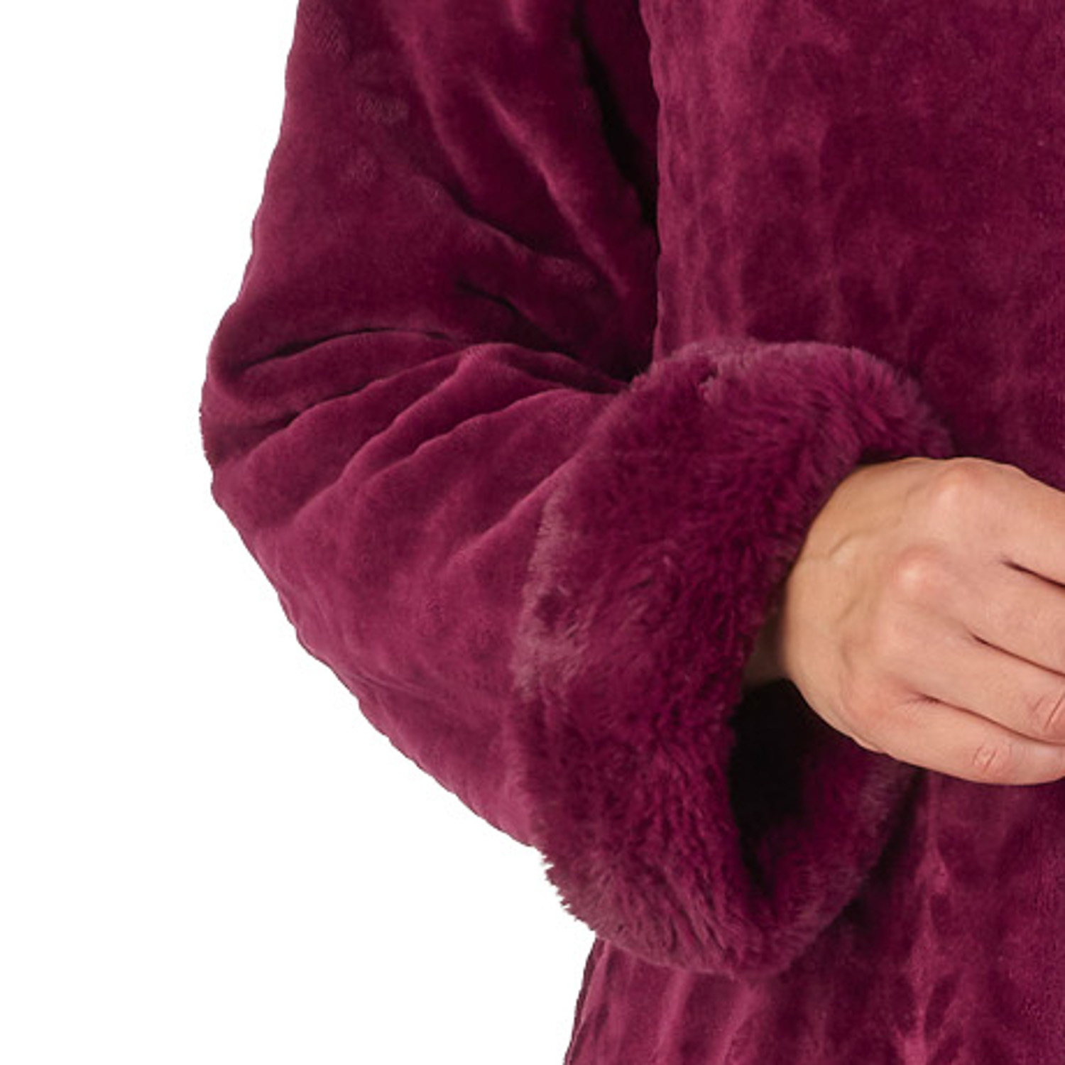 Dressing Gown Ladies Faux Fur Trim Zip Up Fleecy Bathrobe Slenderella