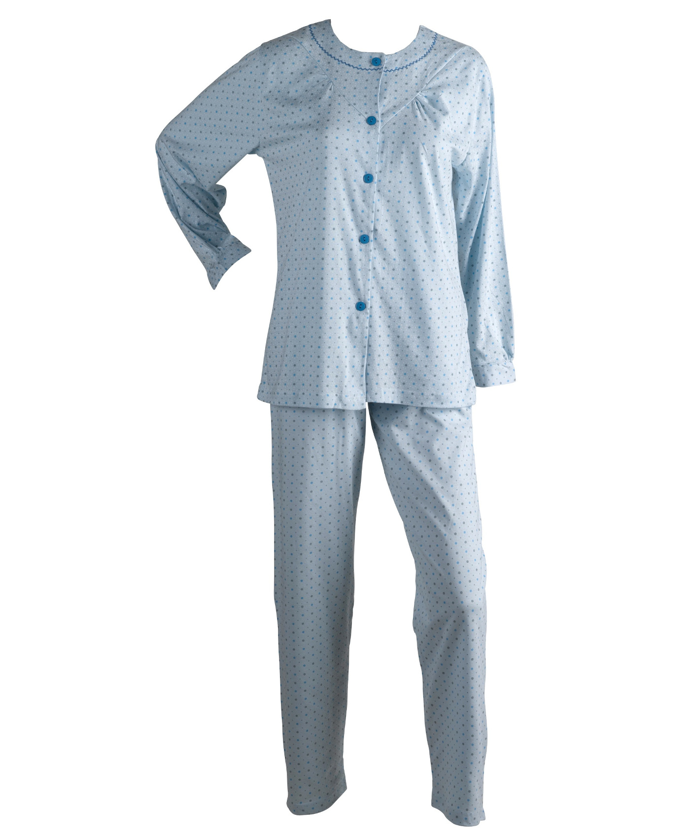 Womens Polka Dot Pyjamas Ladies Jersey Cotton Button Up Spotty PJs Nightwear Set | eBay