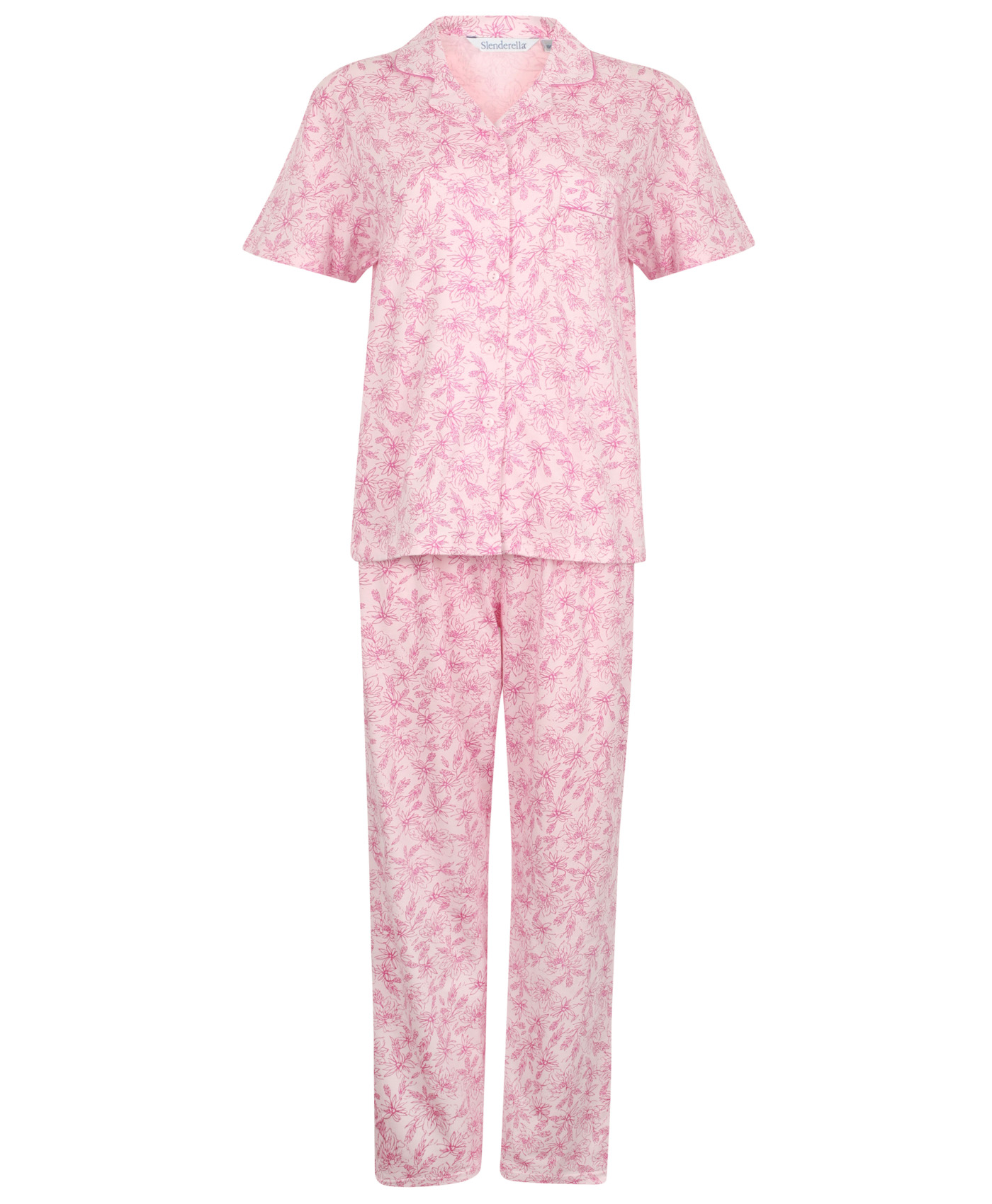 Ladies Slenderella Floral Meadow Pyjamas Button Up Top PJ Bottoms Jersey Cotton - Picture 38 of 40