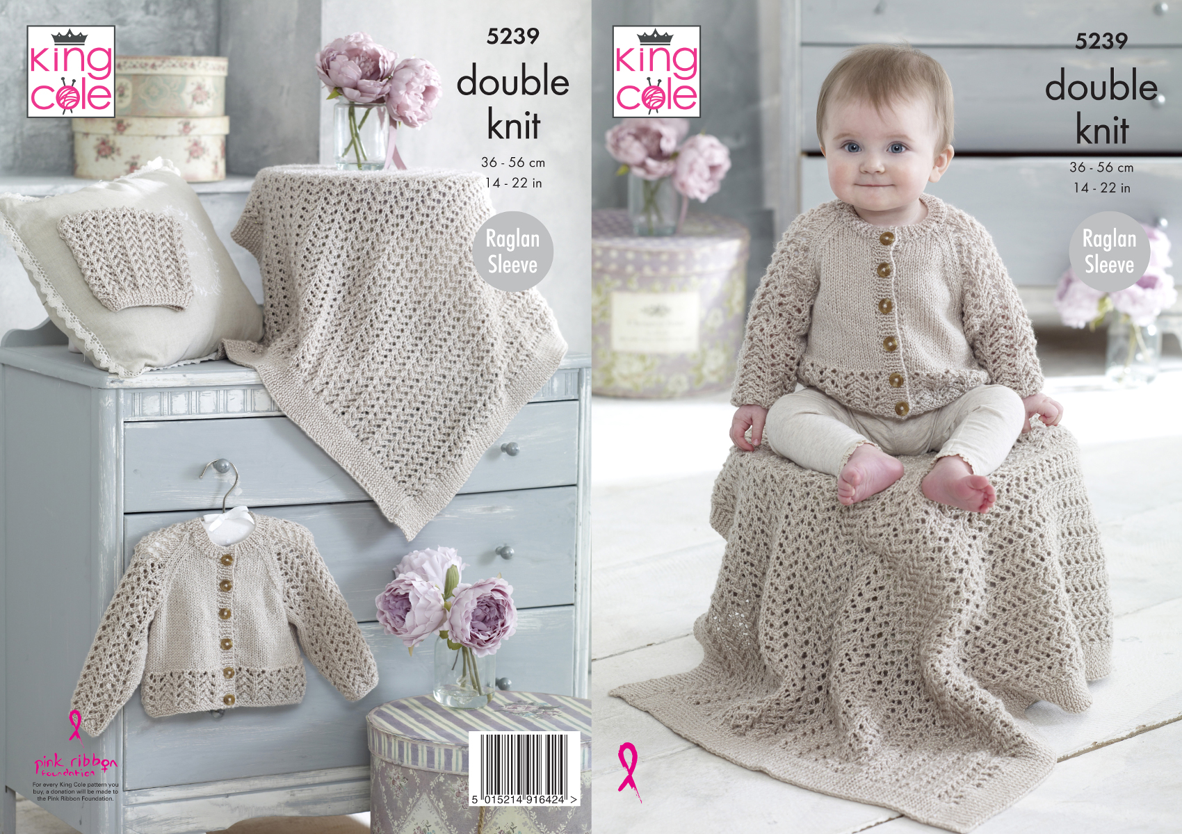 Baby Knitting Pattern Lacy Raglan Sleeve Sweater /& Cardigans King Cole DK 4917