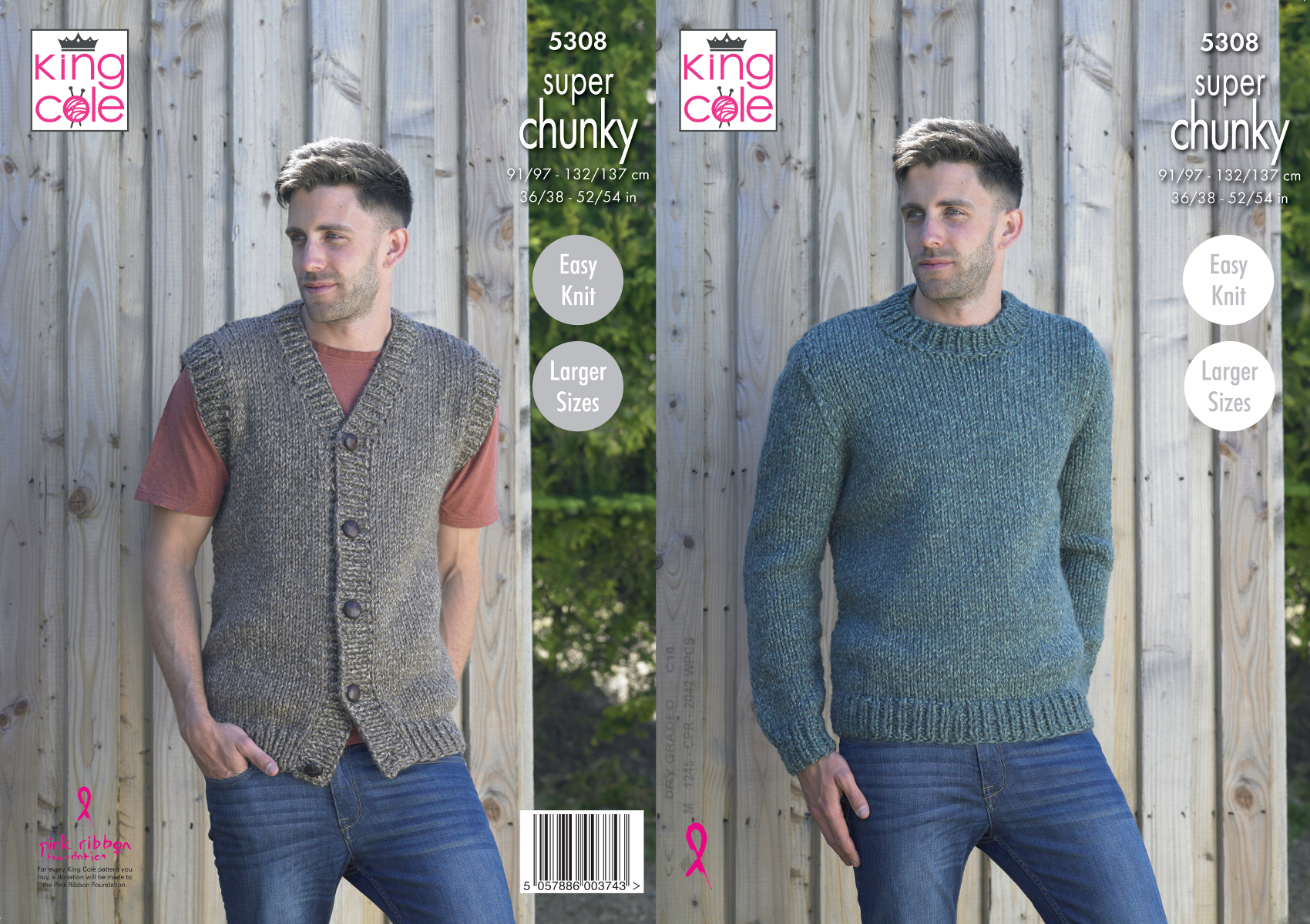 Details About Easy Knit Mens Super Chunky Knitting Pattern Waistcoat Round Neck Jumper 5308