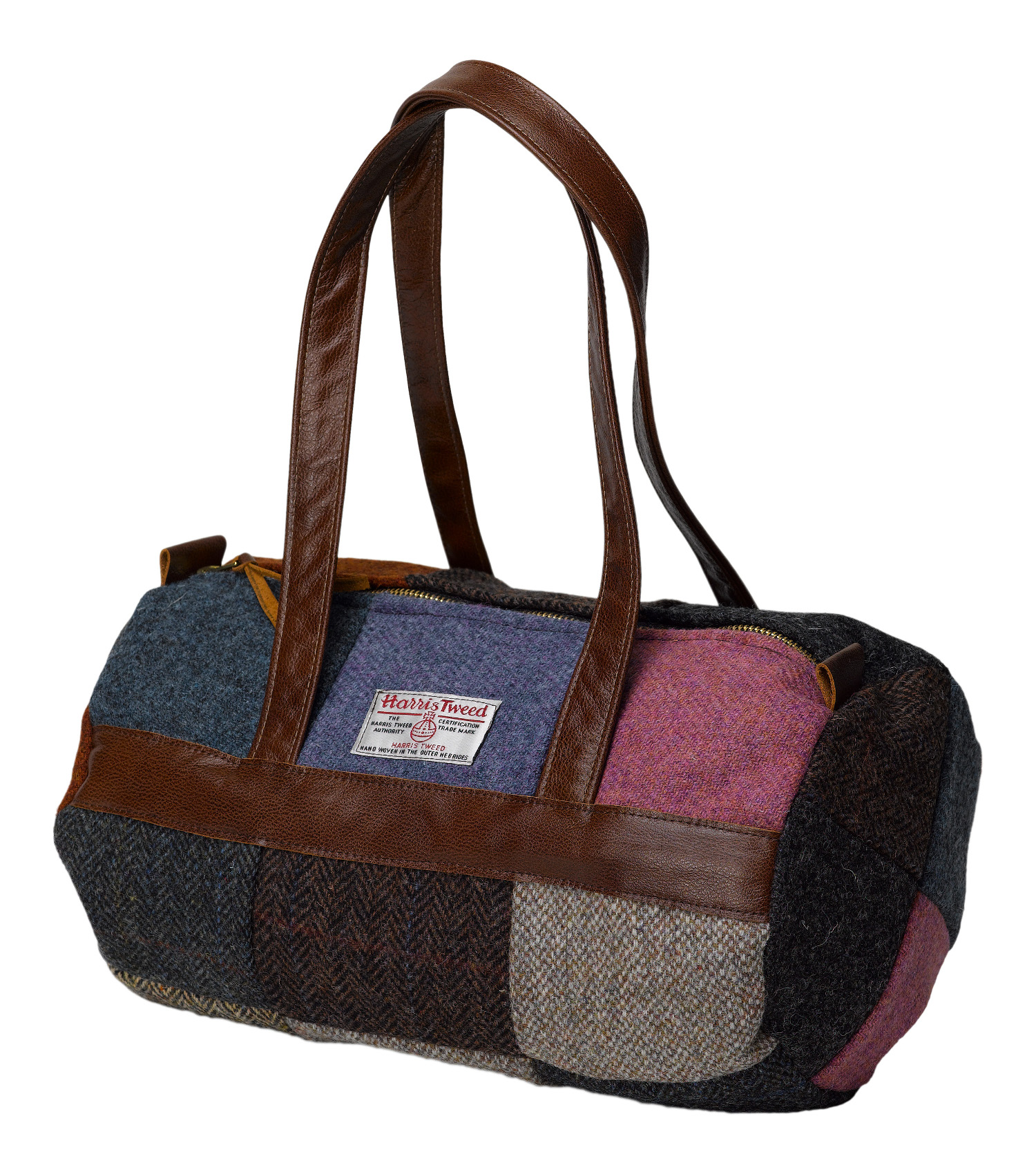 100% Pure New Wool Harris Tweed Patchwork Overnight Bag with Leather Handle - Picture 12 of 12