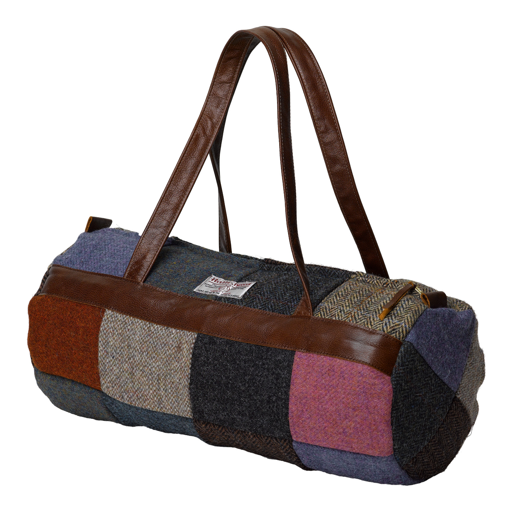 100% Pure New Wool Harris Tweed Patchwork Overnight Bag with Leather Handle - Picture 11 of 12