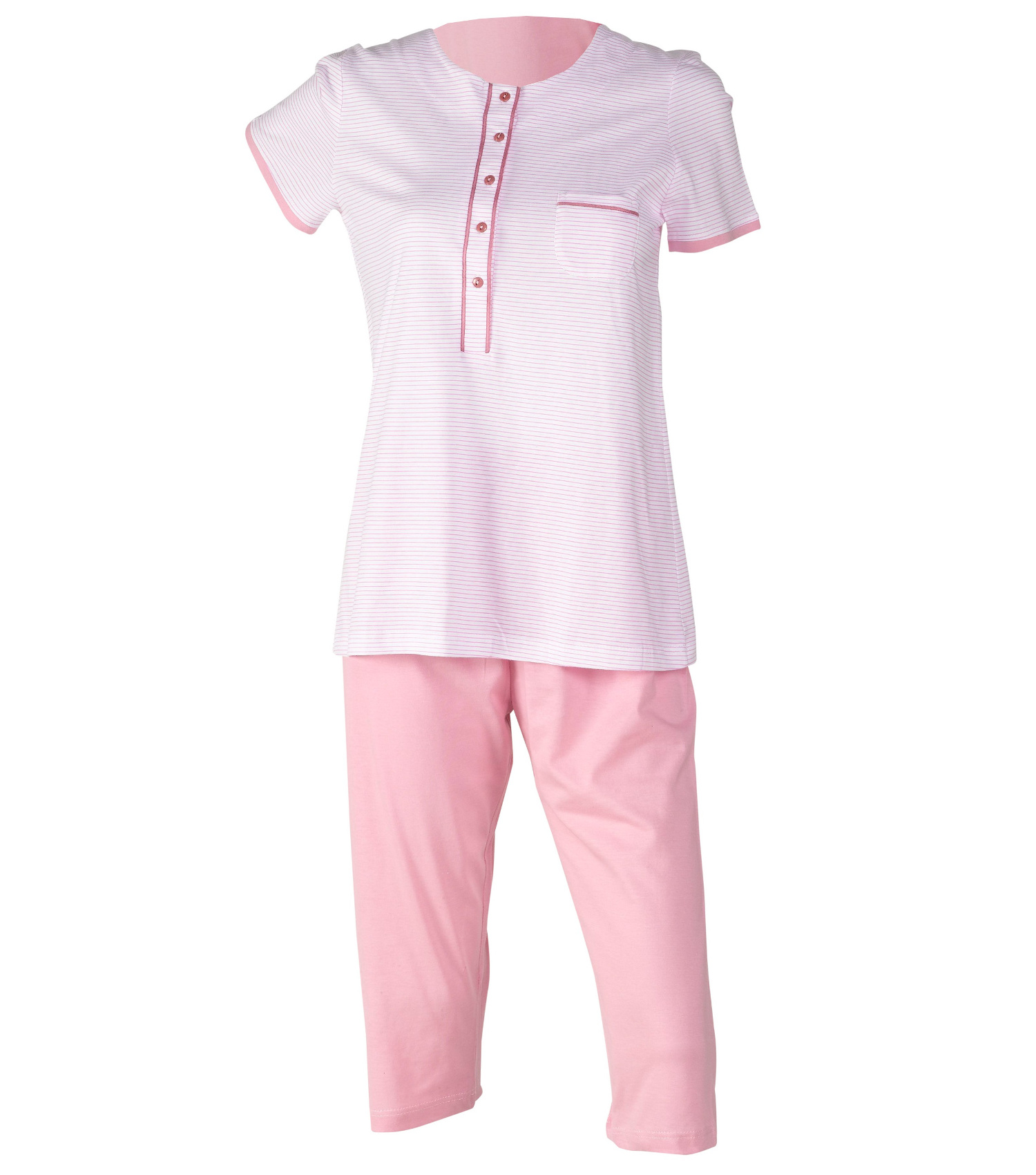 Pyjamas Womens Striped T Shirt Cropped PJ Bottoms Set Jersey Cotton Nightwear - Picture 24 of 26