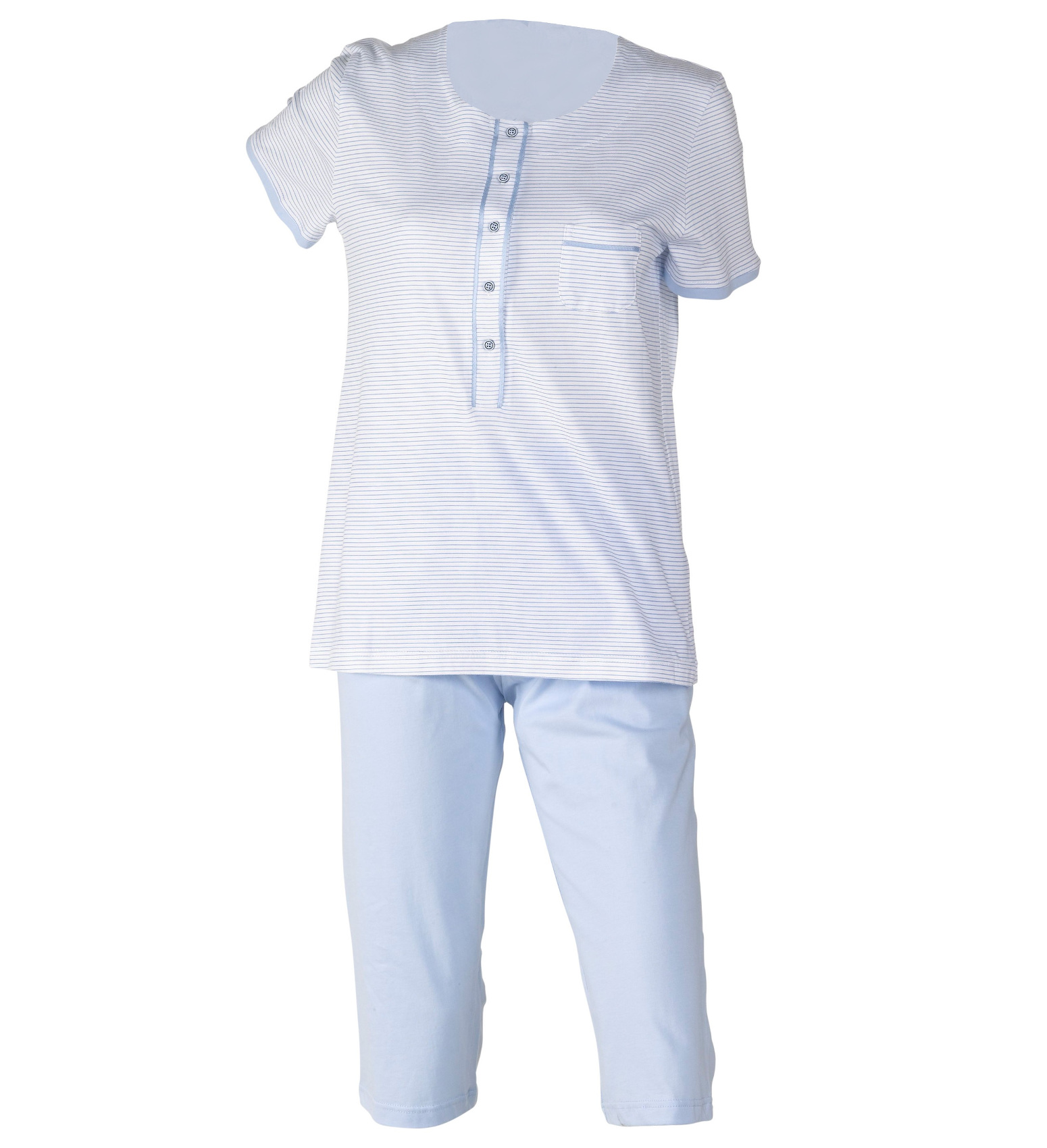 Pyjamas Womens Striped T Shirt Cropped PJ Bottoms Set Jersey Cotton Nightwear - Picture 12 of 26