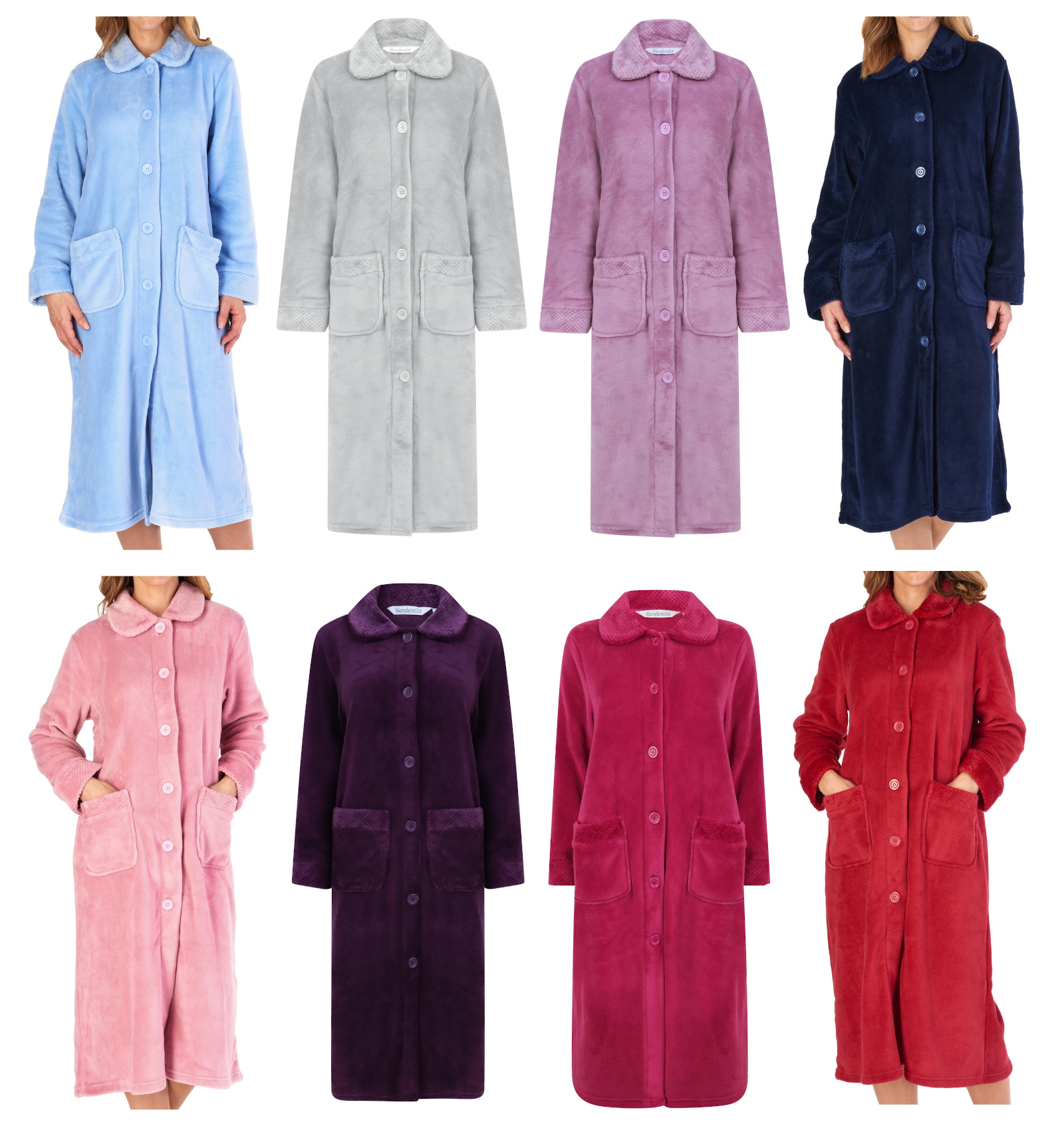 Dressing Gown Ladies Button Up Soft Fleecy Bath Robe Housecoat Waffle