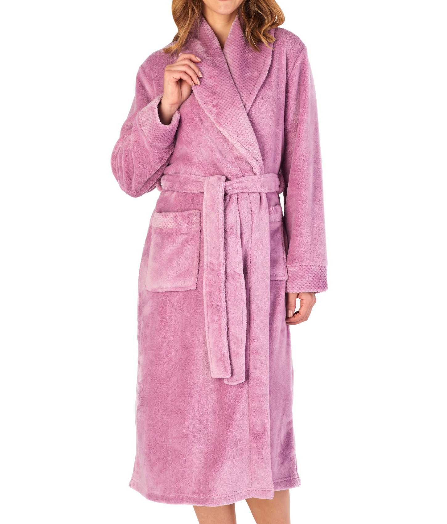 Bathrobe Ladies Fleecy Waffle Detail Housecoat Womens Shawl Collar Dressing Gown - Picture 31 of 99