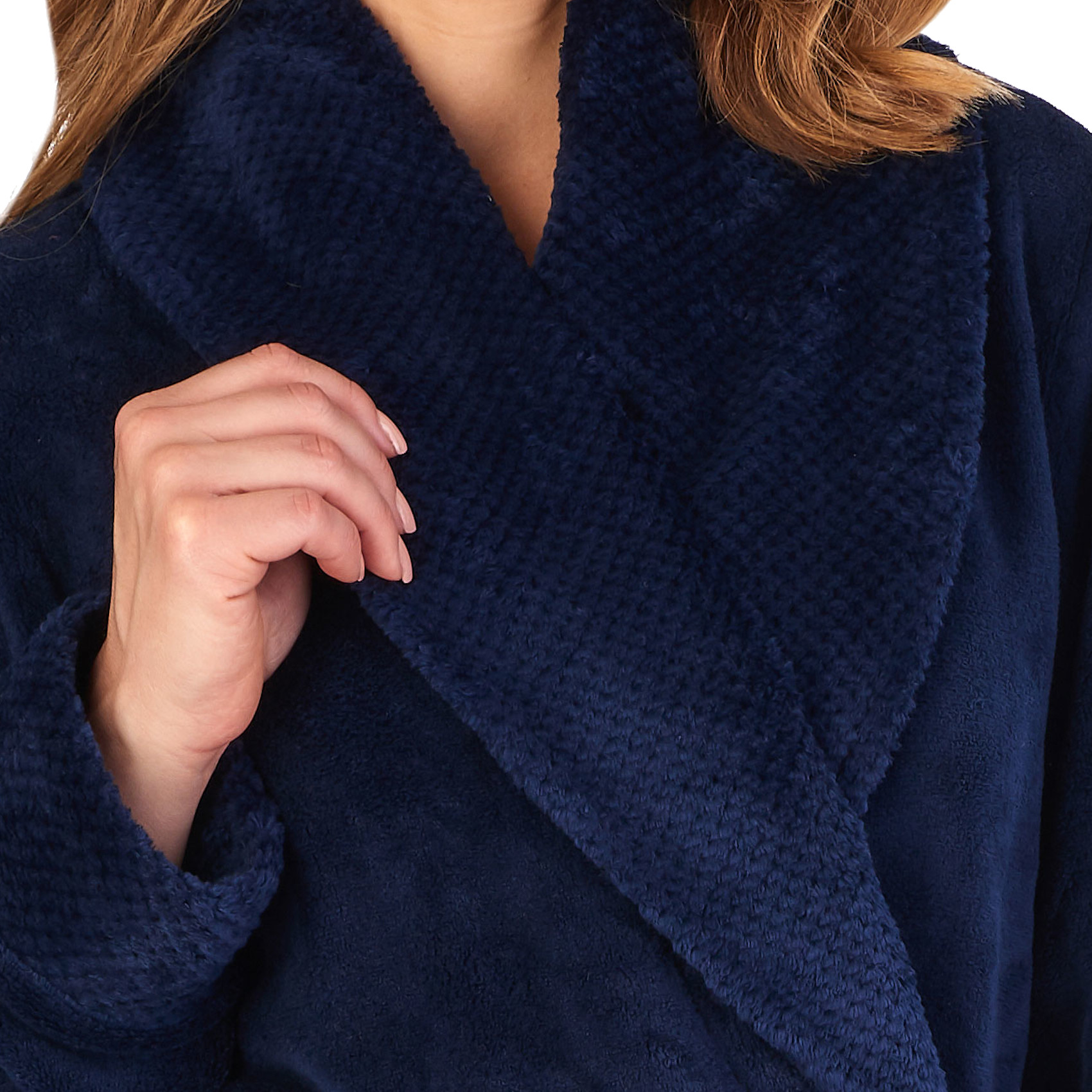 Bathrobe Ladies Fleecy Waffle Detail Housecoat Womens Shawl Collar Dressing Gown - Picture 47 of 99