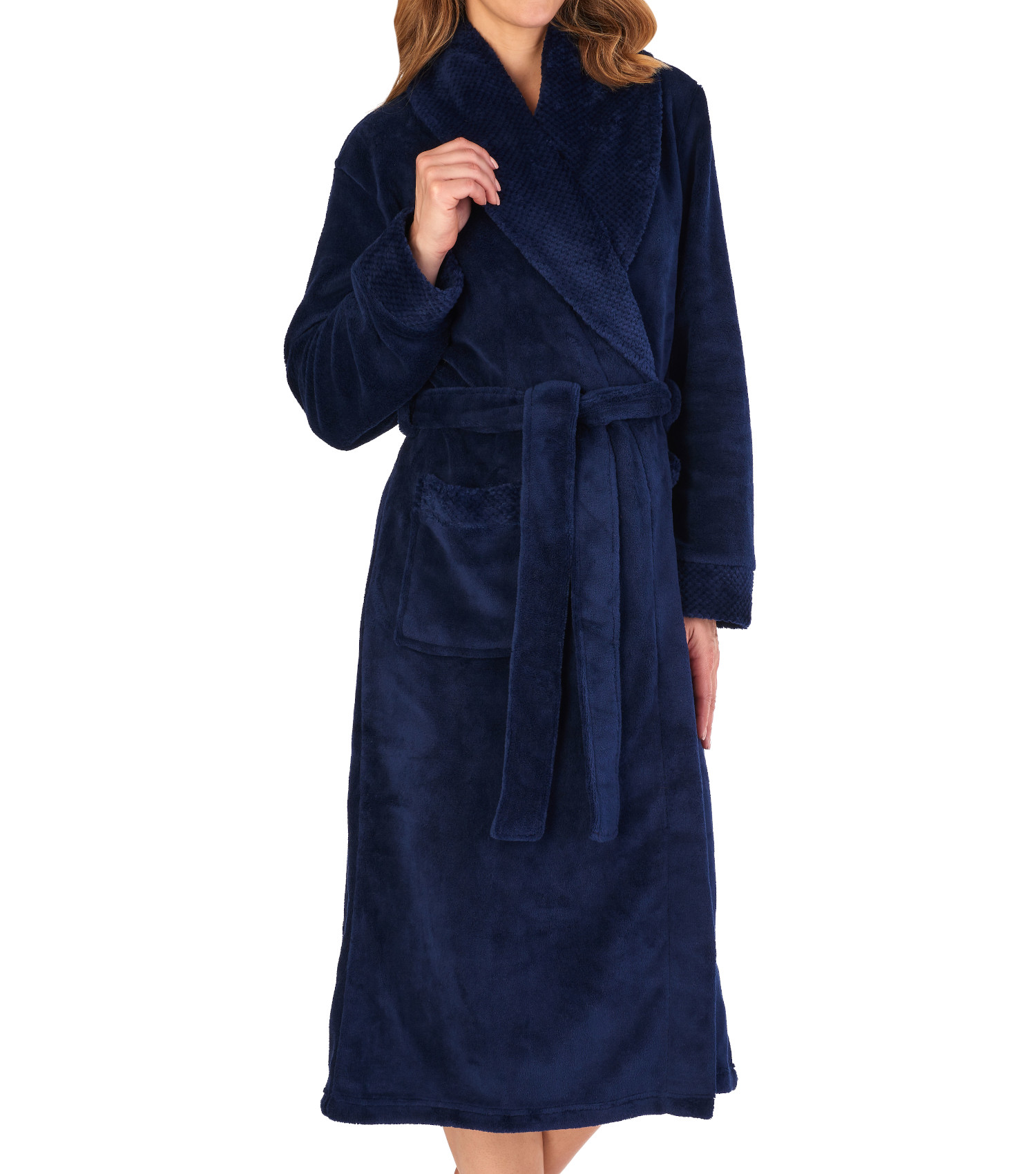 Bathrobe Ladies Fleecy Waffle Detail Housecoat Womens Shawl Collar Dressing Gown - Picture 52 of 99