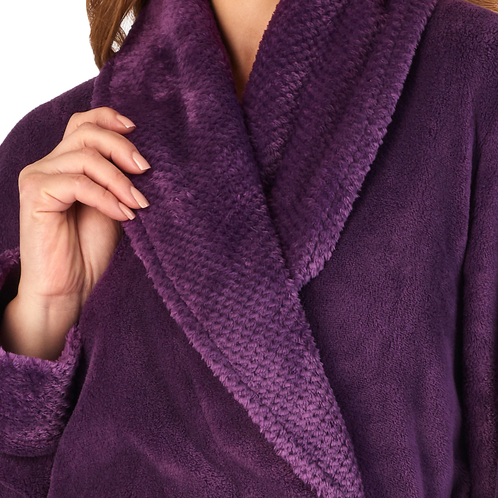 Bathrobe Ladies Fleecy Waffle Detail Housecoat Womens Shawl Collar Dressing Gown - Picture 77 of 99