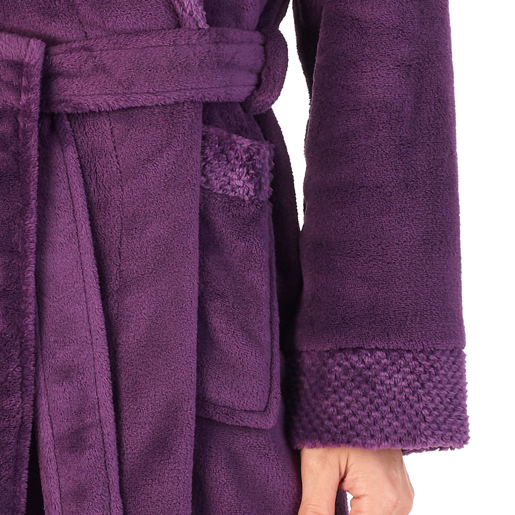 Bathrobe Ladies Fleecy Waffle Detail Housecoat Womens Shawl Collar Dressing Gown - Picture 78 of 99