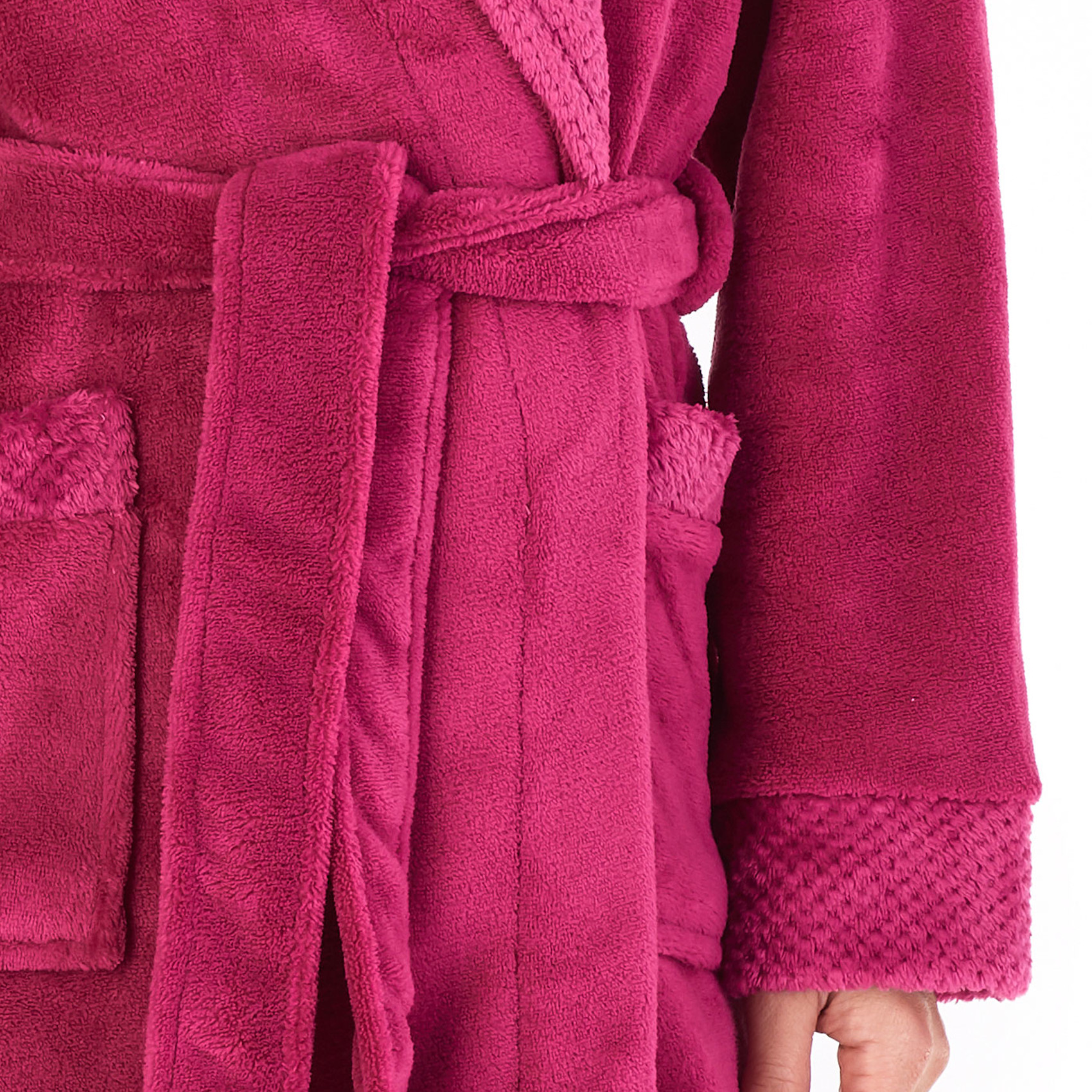 Bathrobe Ladies Fleecy Waffle Detail Housecoat Womens Shawl Collar Dressing Gown - Picture 81 of 99