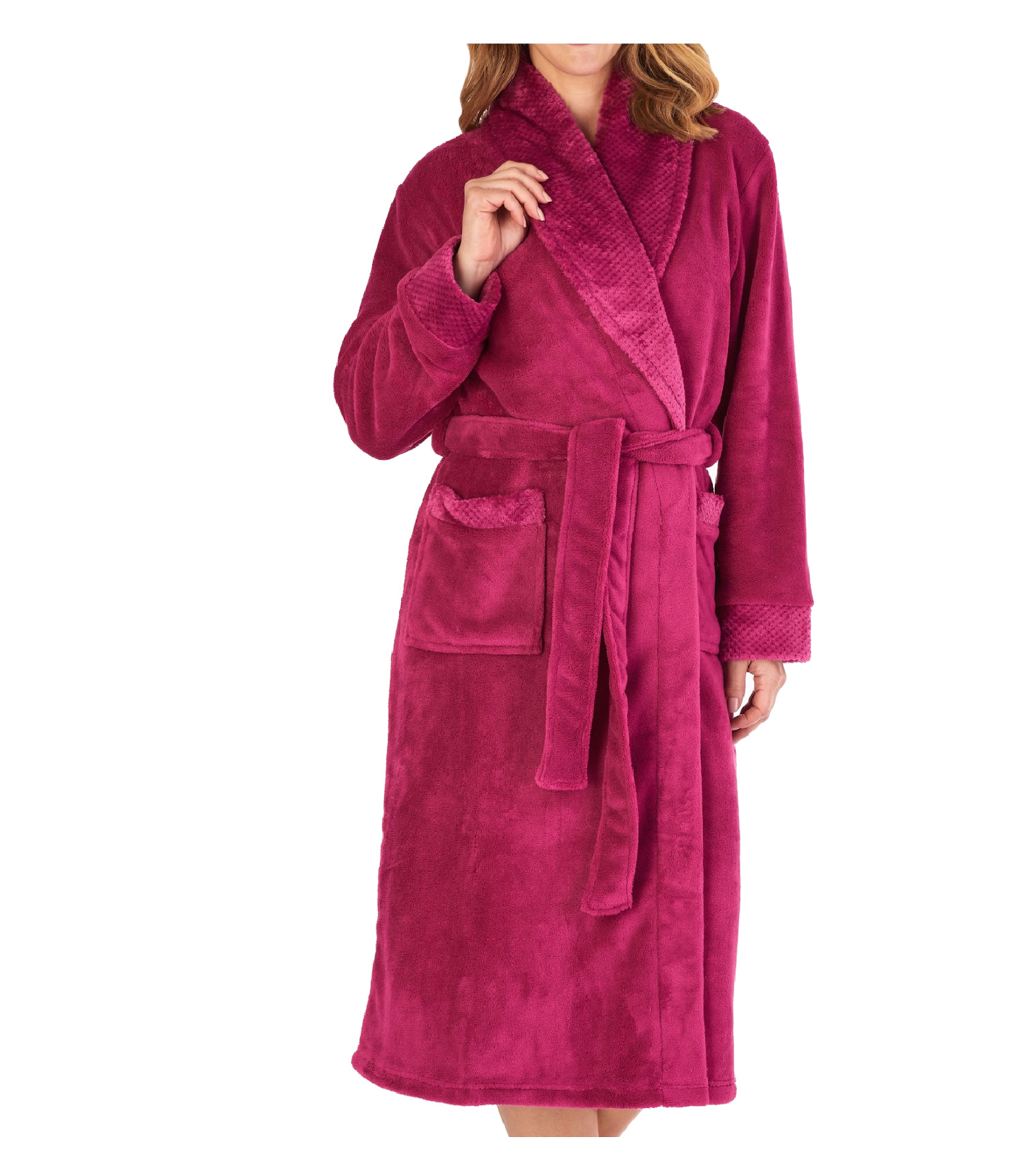 Bathrobe Ladies Fleecy Waffle Detail Housecoat Womens Shawl Collar Dressing Gown - Picture 85 of 99