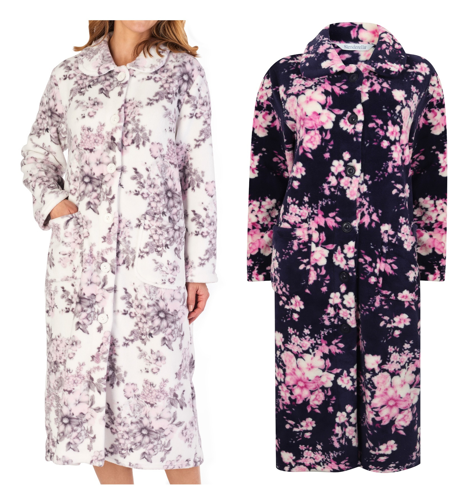 Dressing Gown Ladies Button Up Soft Fleecy Flower Bathrobe Housecoat Slenderella eBay
