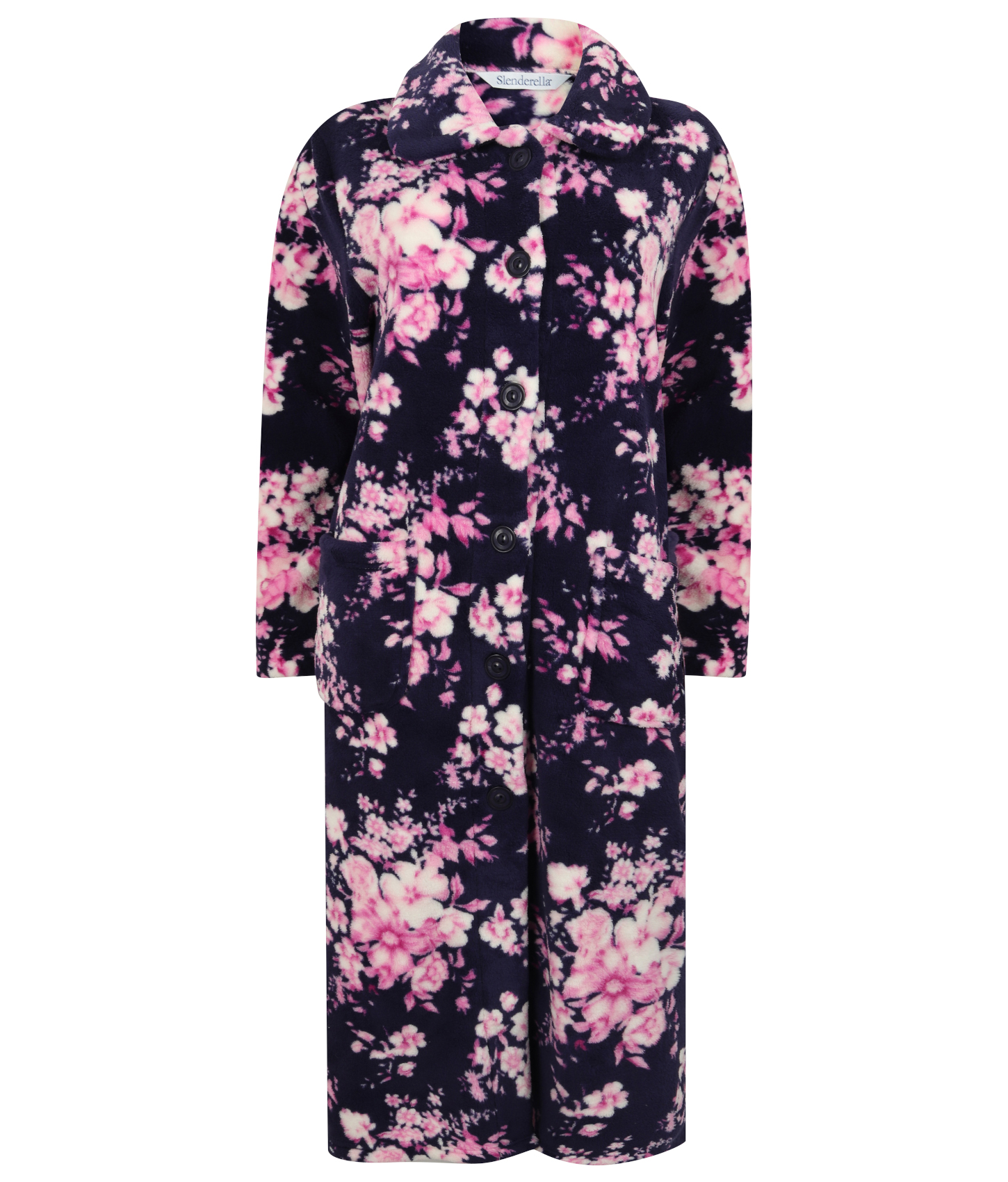 Dressing Gown Ladies Button Up Soft Fleecy Flower Bathrobe Housecoat