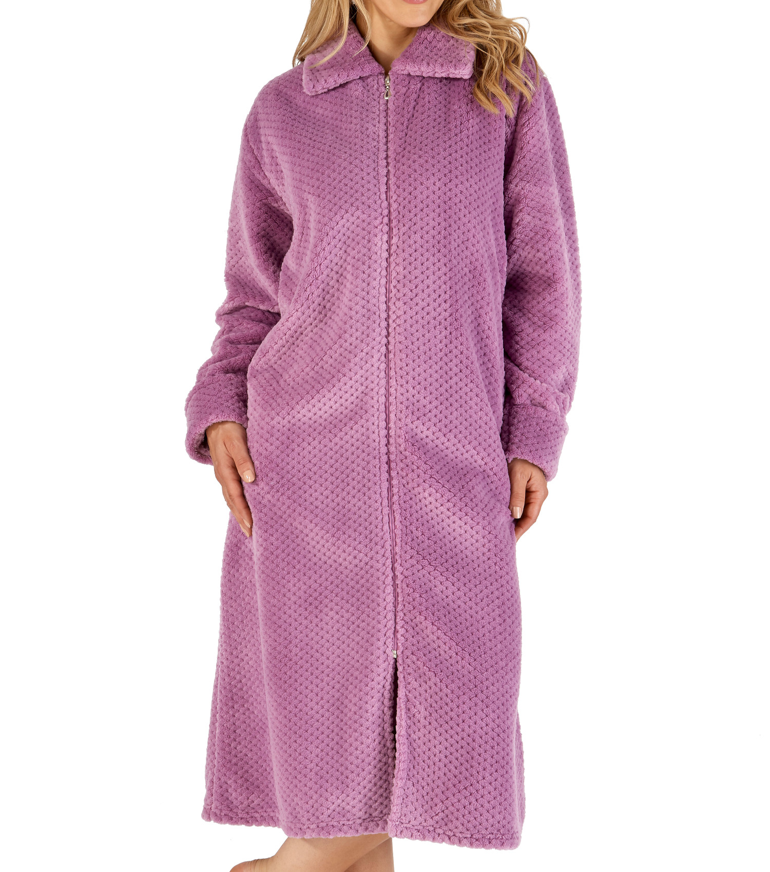 Slenderella Ladies Zip Up Dressing Gown Womens Soft Waffle Fleece Bath