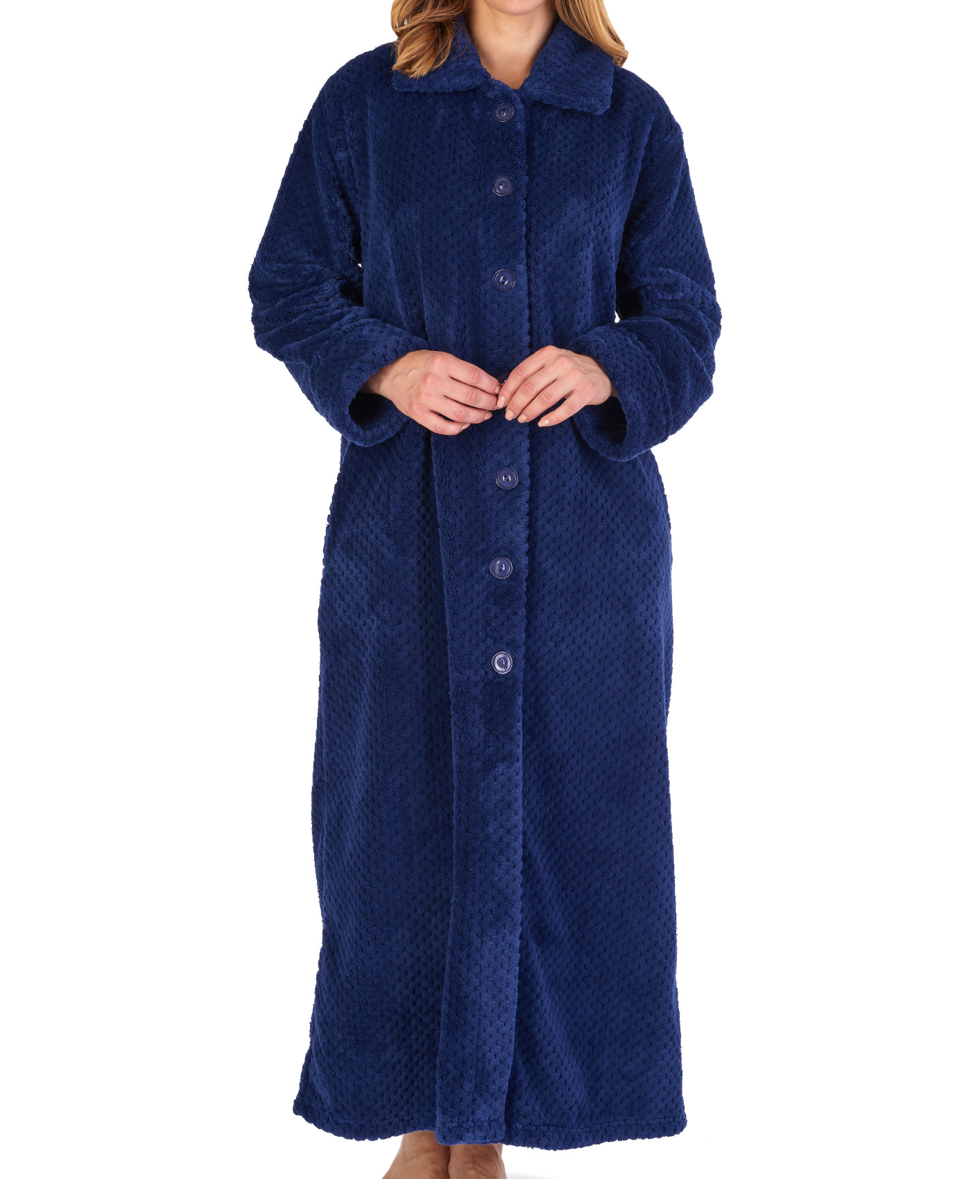 Dressing Gown Womens Button Front Waffle Fleece Slenderella Long Nightwear Robe eBay