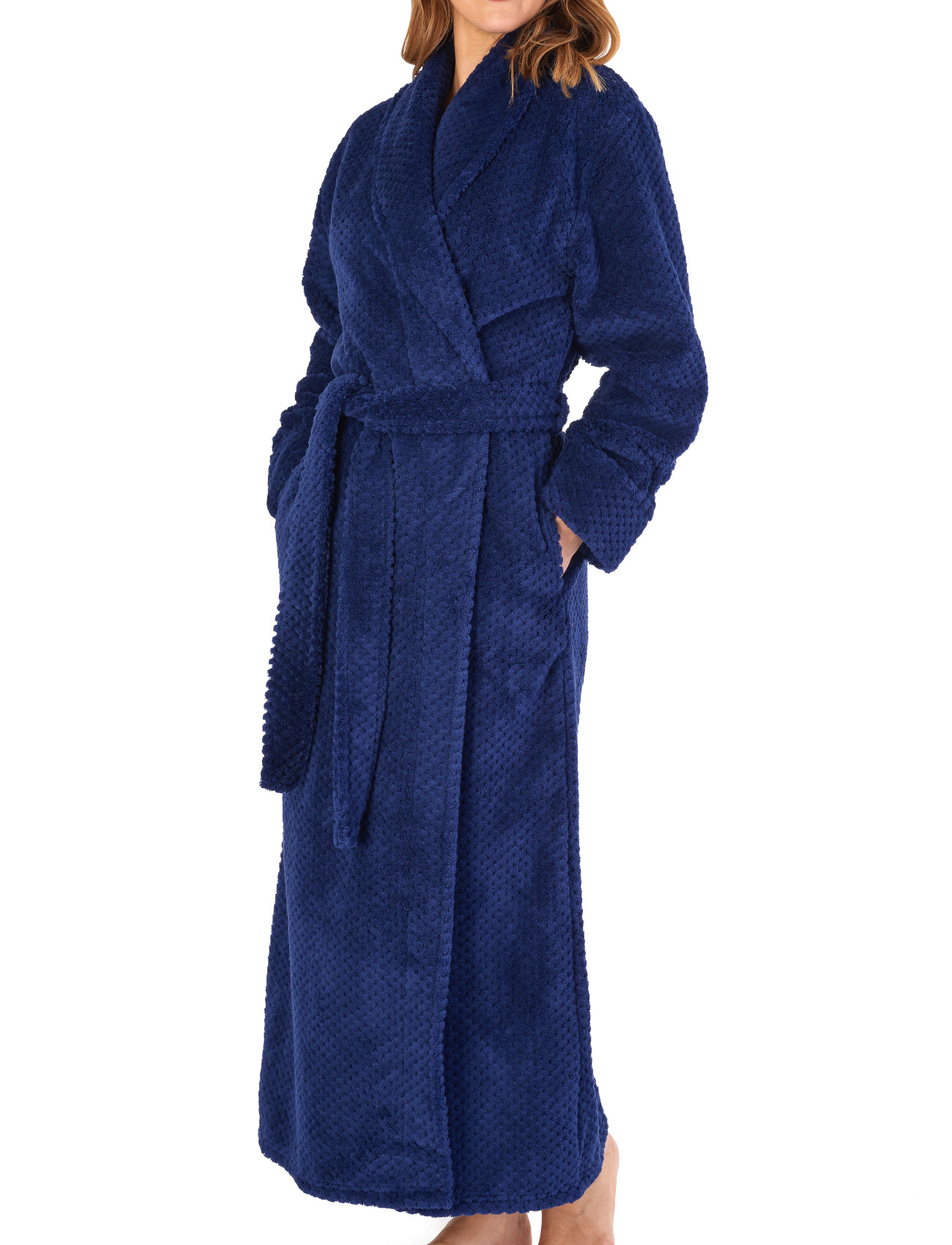 Dressing Gown Ankle Length Womens Waffle Fleece Shawl Collar Robe