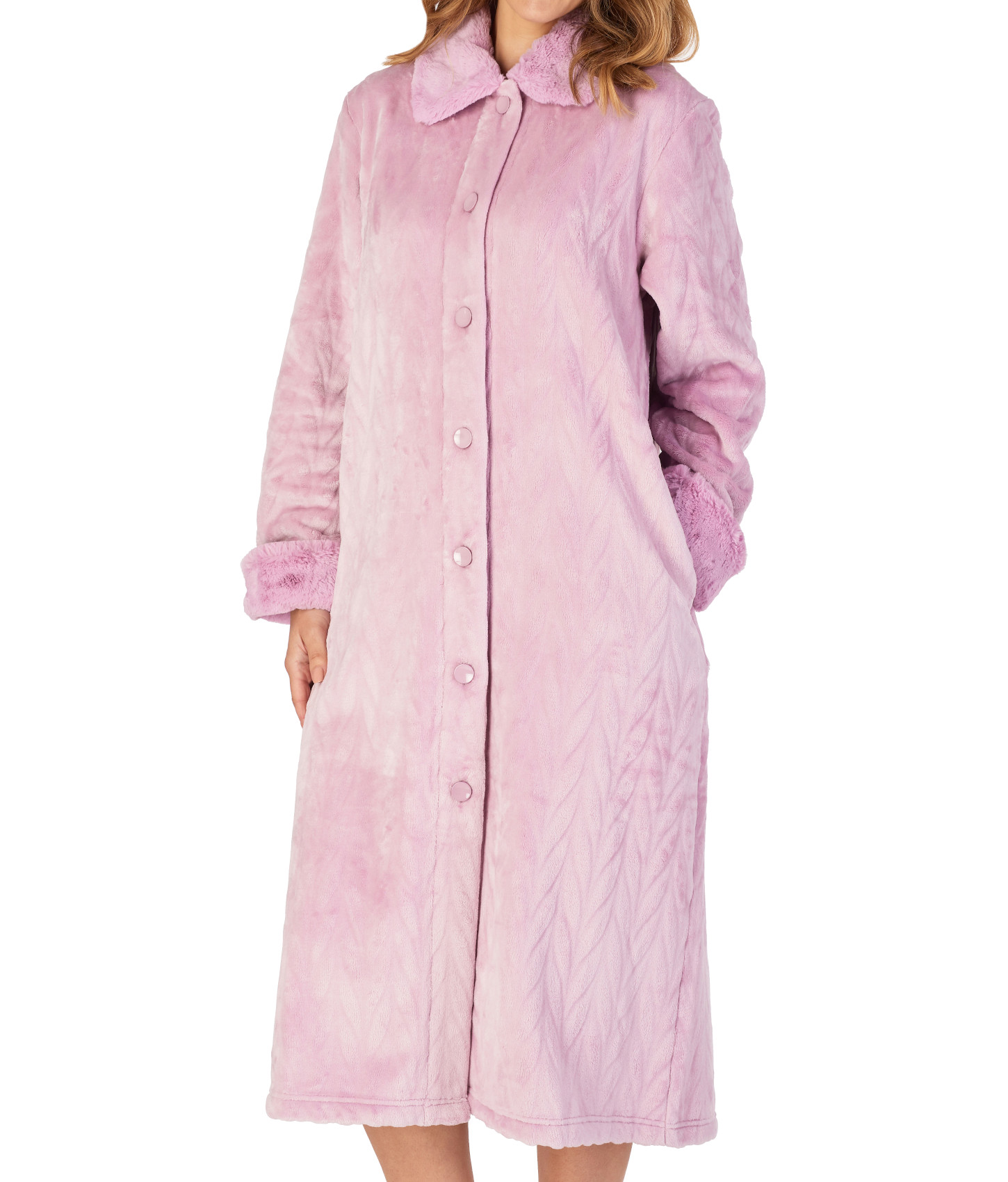 Dressing Gown Button Up Ladies Faux Fur Collar Sofa Fleecy Bathrobe