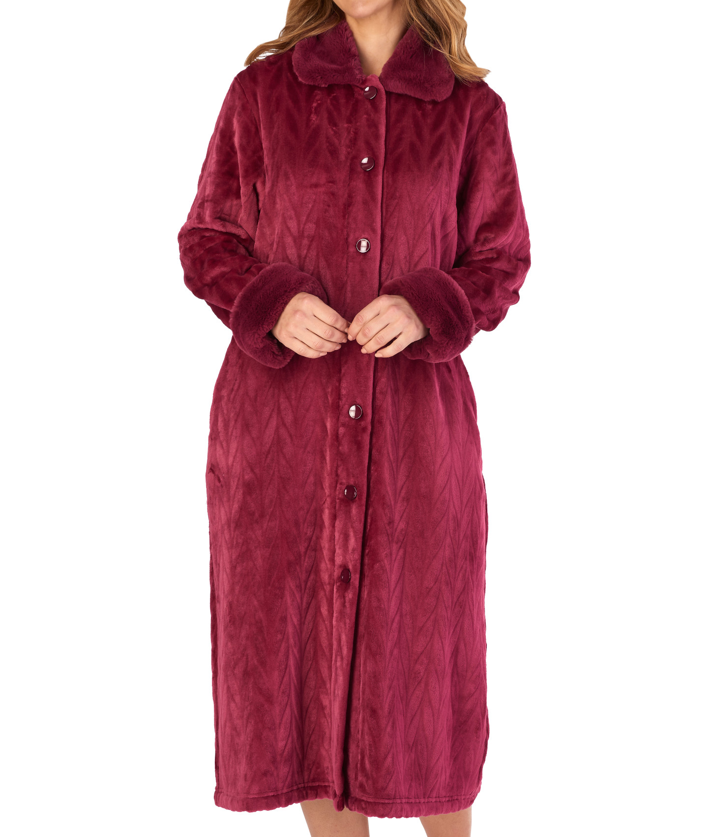 Dressing Gown Button Up Ladies Faux Fur Collar Sofa Fleecy Bathrobe