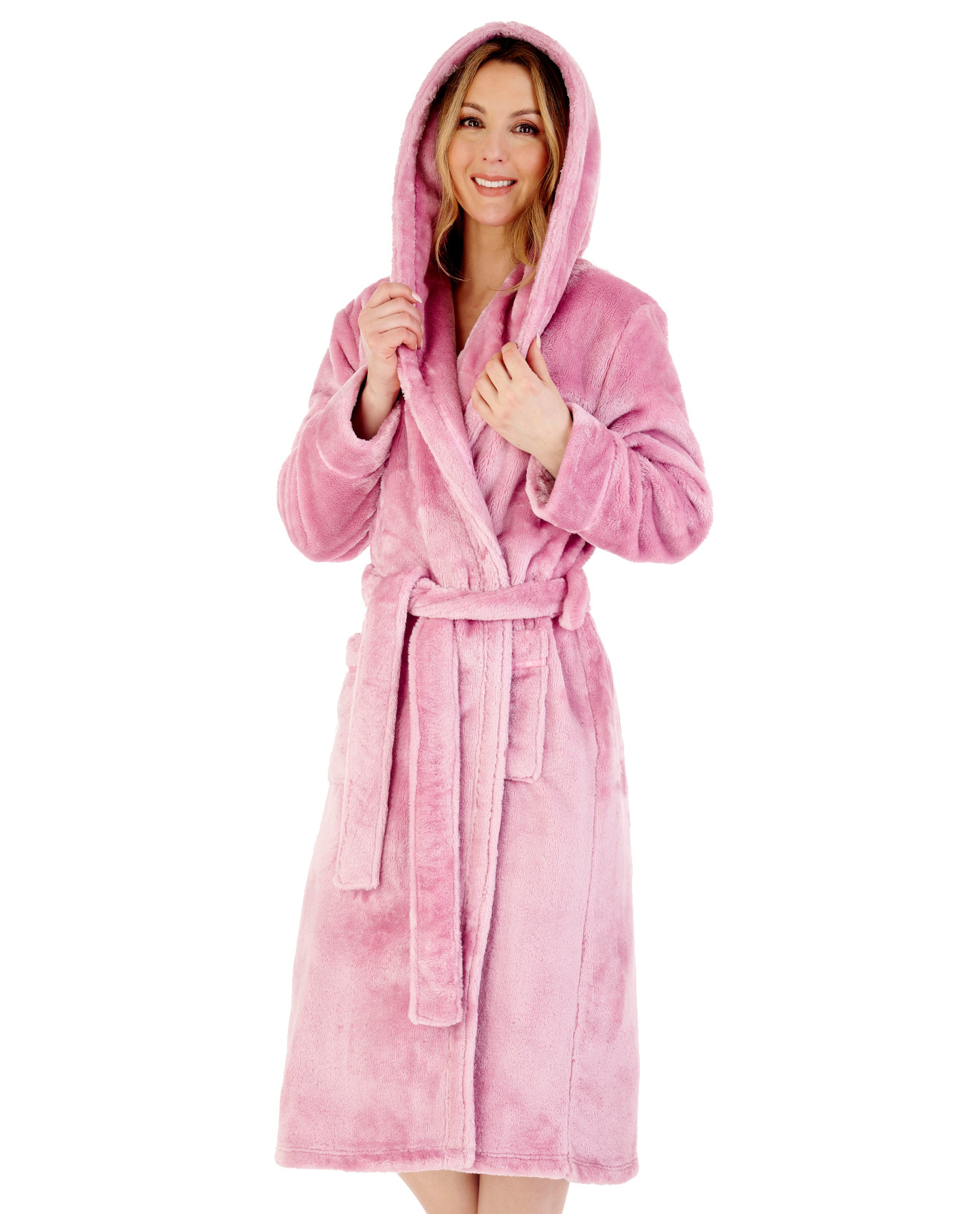Dressing Gown Soft Flannel Fleece Womens Hooded Wrap Slenderella Luxury Bathrobe - Picture 47 of 87