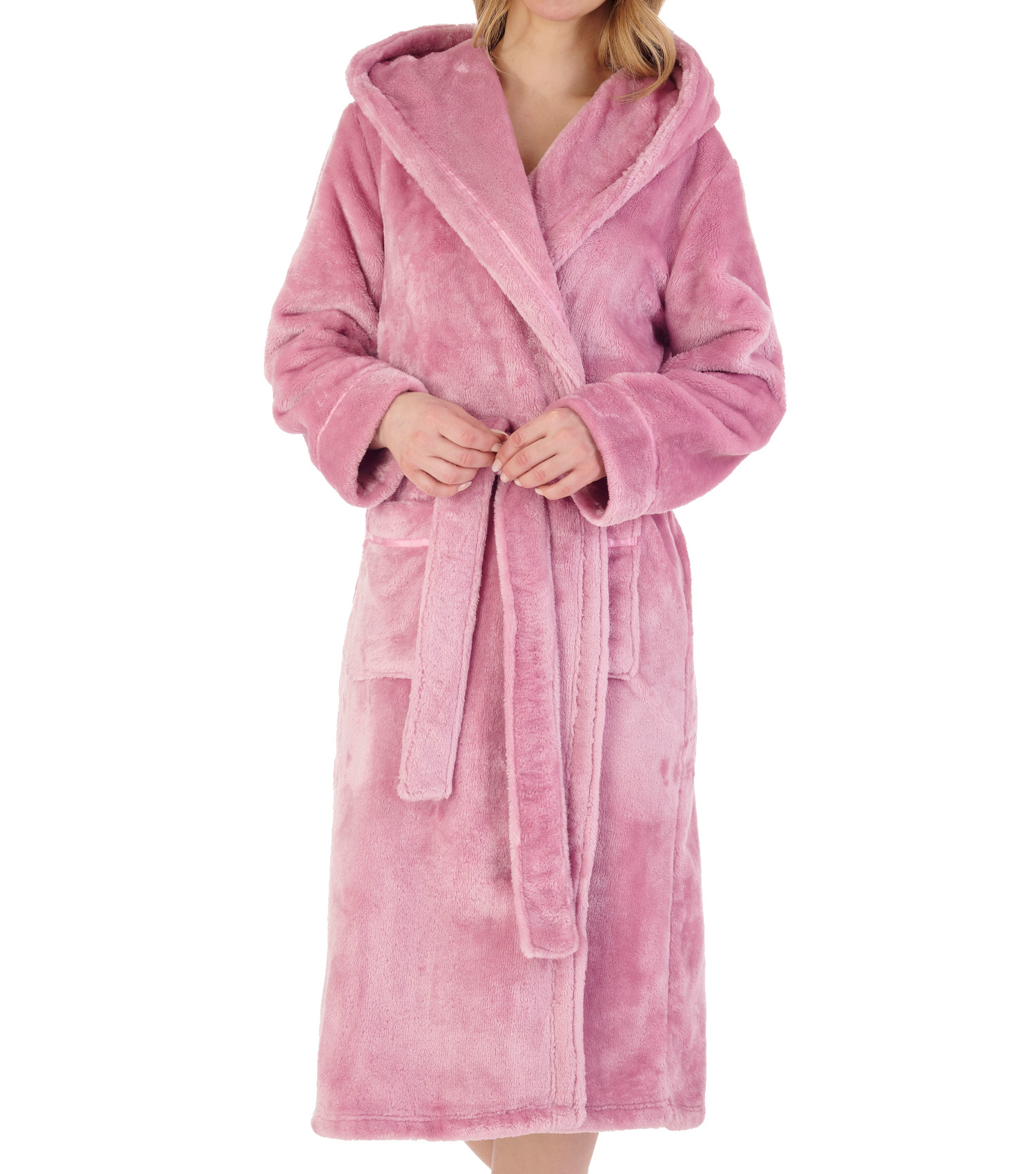 Dressing Gown Soft Flannel Fleece Womens Hooded Wrap Slenderella Luxury Bathrobe - Picture 51 of 87