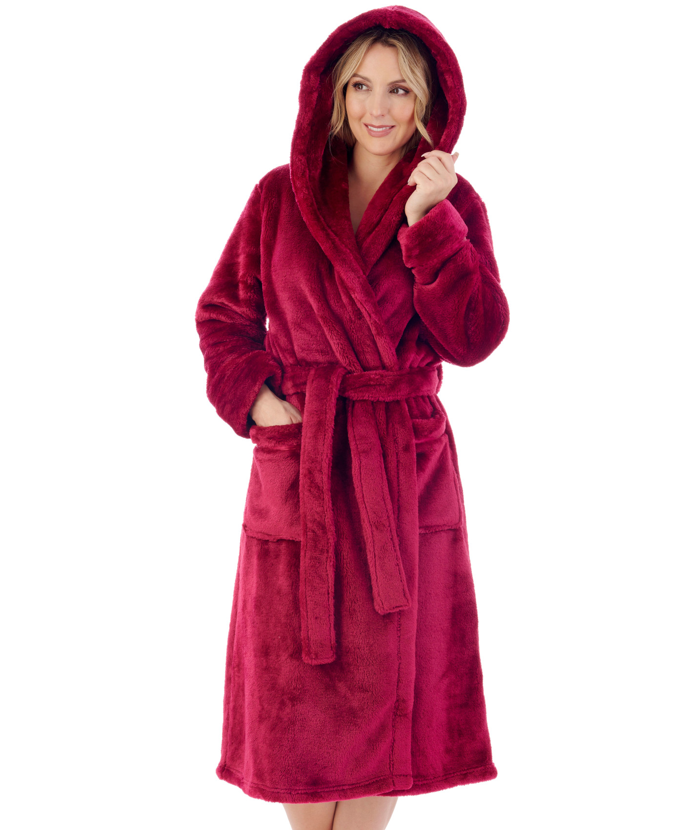 Dressing Gown Soft Flannel Fleece Womens Hooded Wrap Slenderella Luxury Bathrobe - Picture 65 of 87