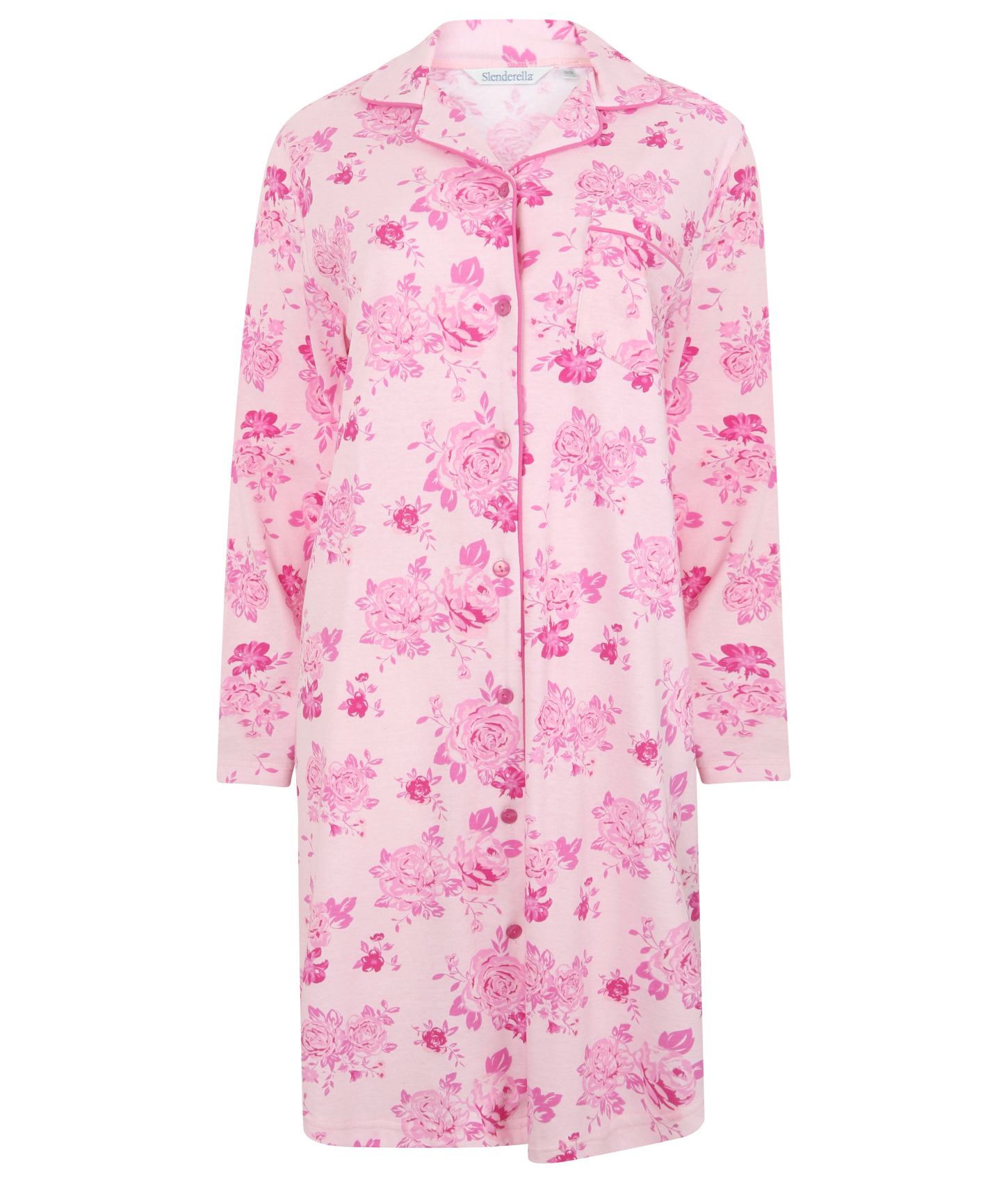 Floral Nightshirt Womens Slenderella Cotton Jersey Button Down Tailored 