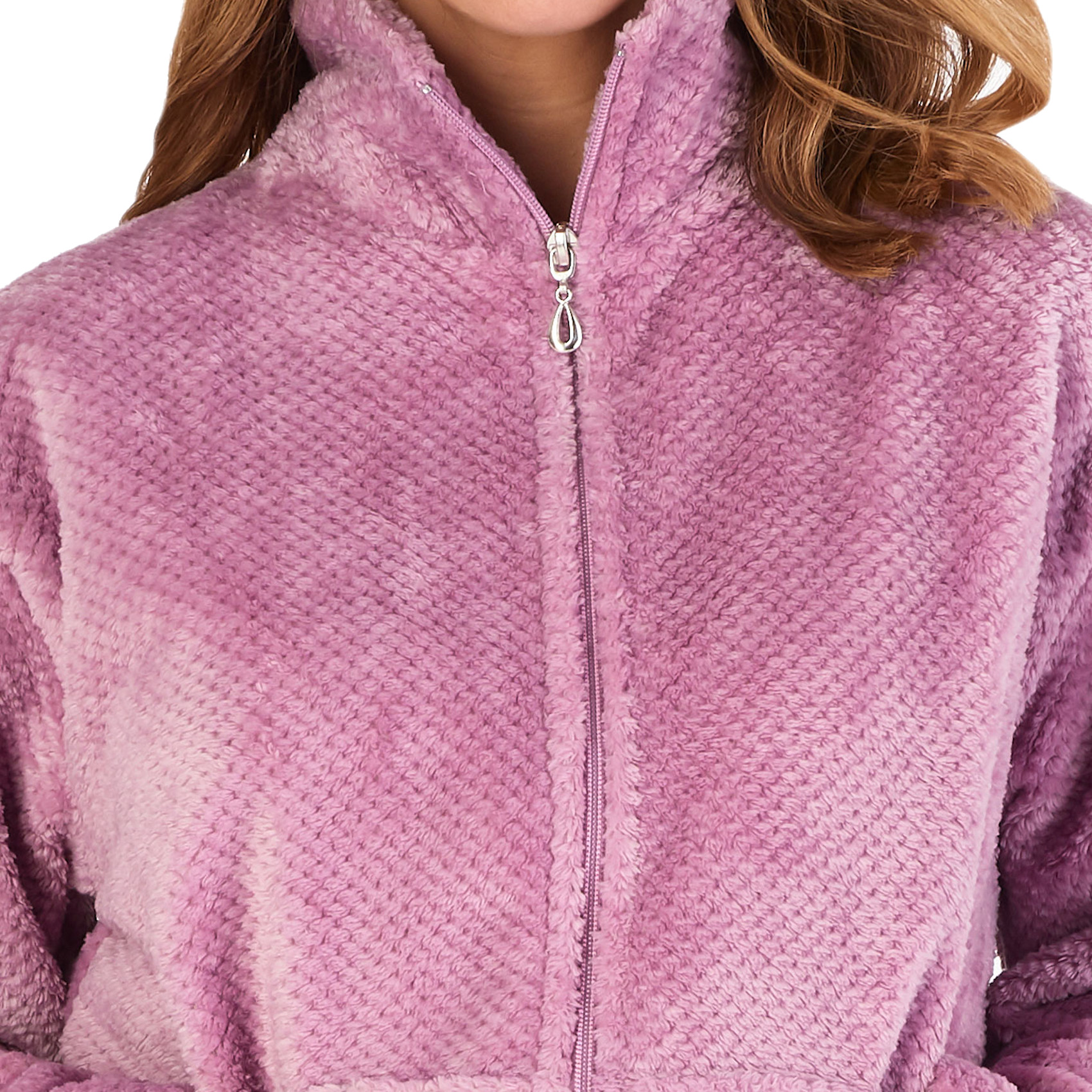 Pyjamas Womens Zip Up Kangaroo Pocket Waffle Top & Plain PJ Bottoms Slenderella - Picture 32 of 54