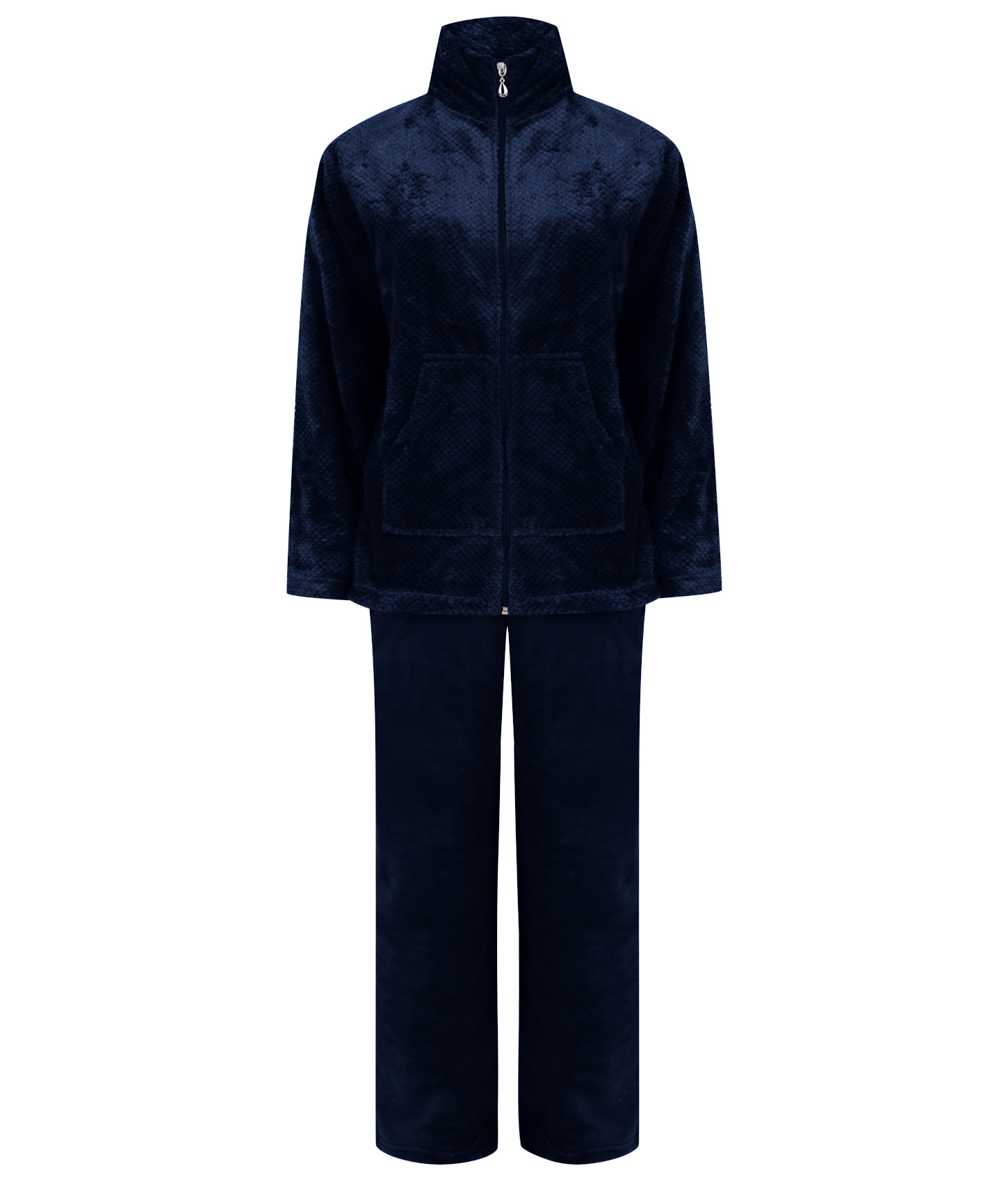 Pyjamas Womens Zip Up Kangaroo Pocket Waffle Top & Plain PJ Bottoms Slenderella - Picture 39 of 54