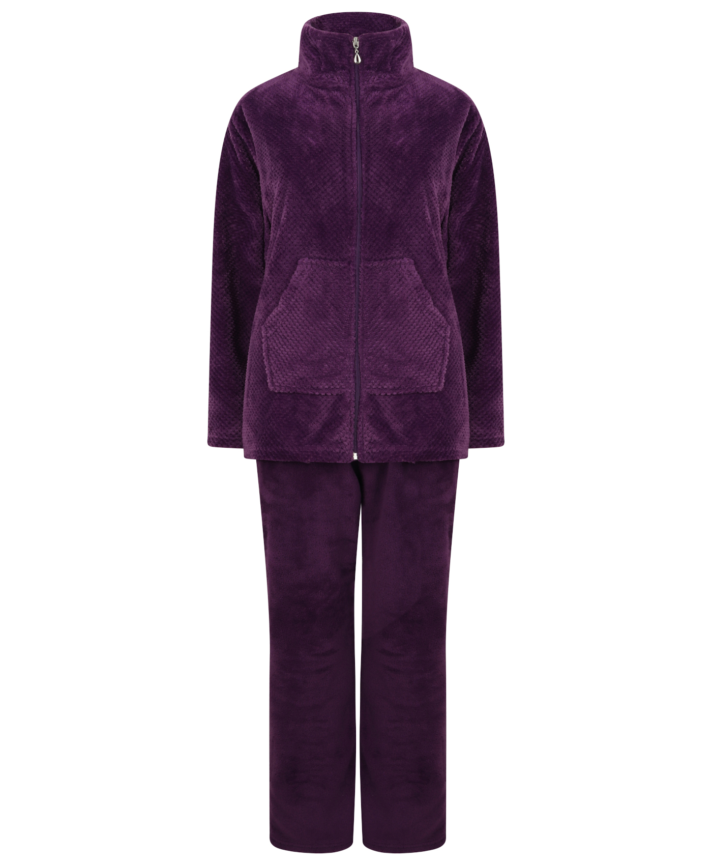Pyjamas Womens Zip Up Kangaroo Pocket Waffle Top & Plain PJ Bottoms Slenderella - Picture 47 of 54