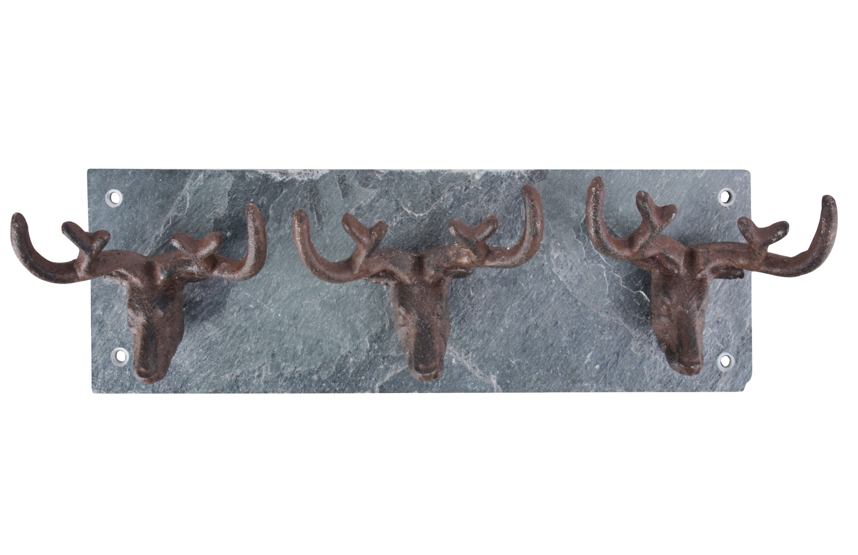 Cast Iron Stag Antler Coat Hooks on Grey Slate Plaque Wall Mounted 13