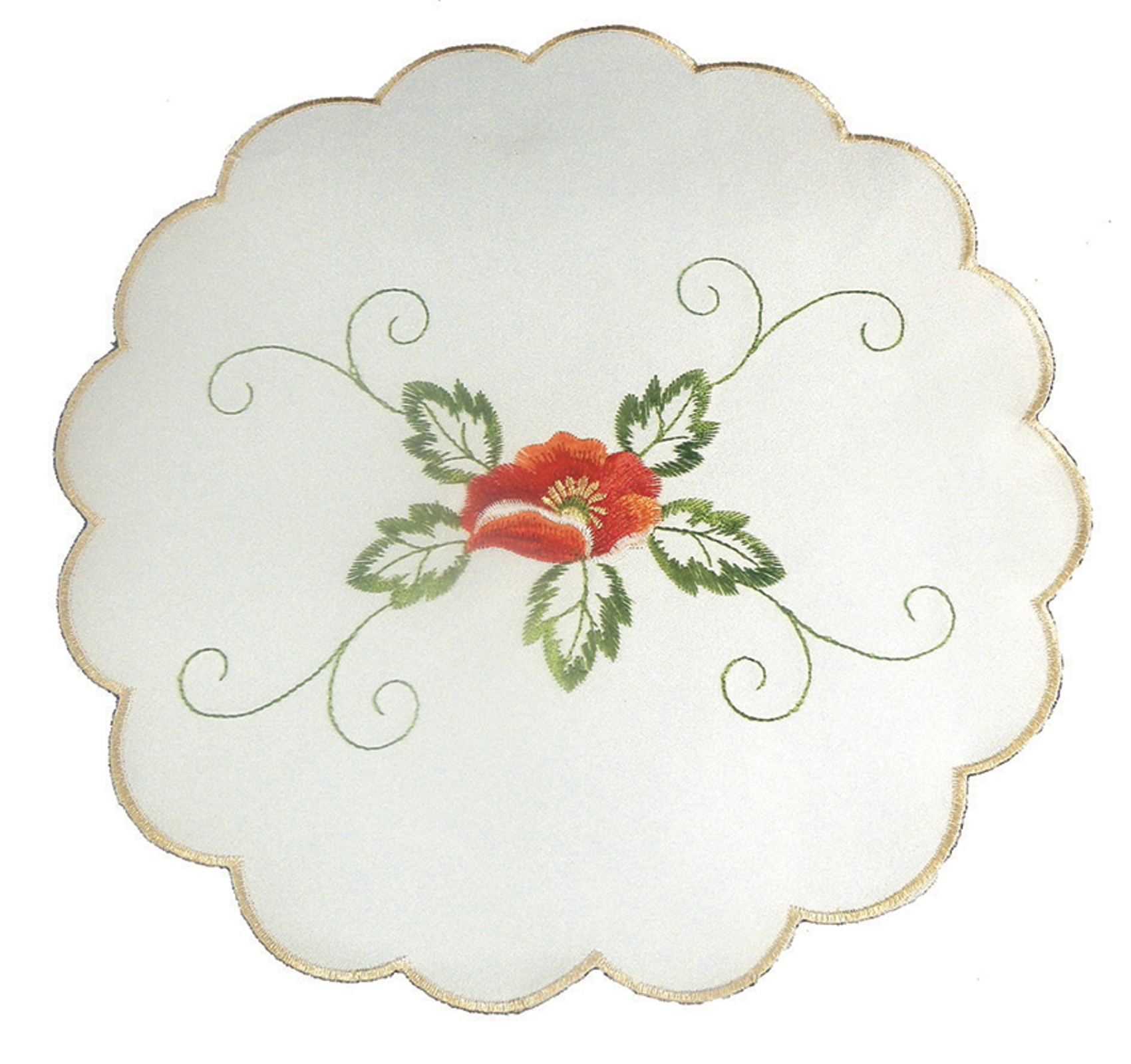 Paquete de 4 tapetes de amapola bordados borde de vieira tapetes de mesa tradicionales florales - Imagen 4 de 5