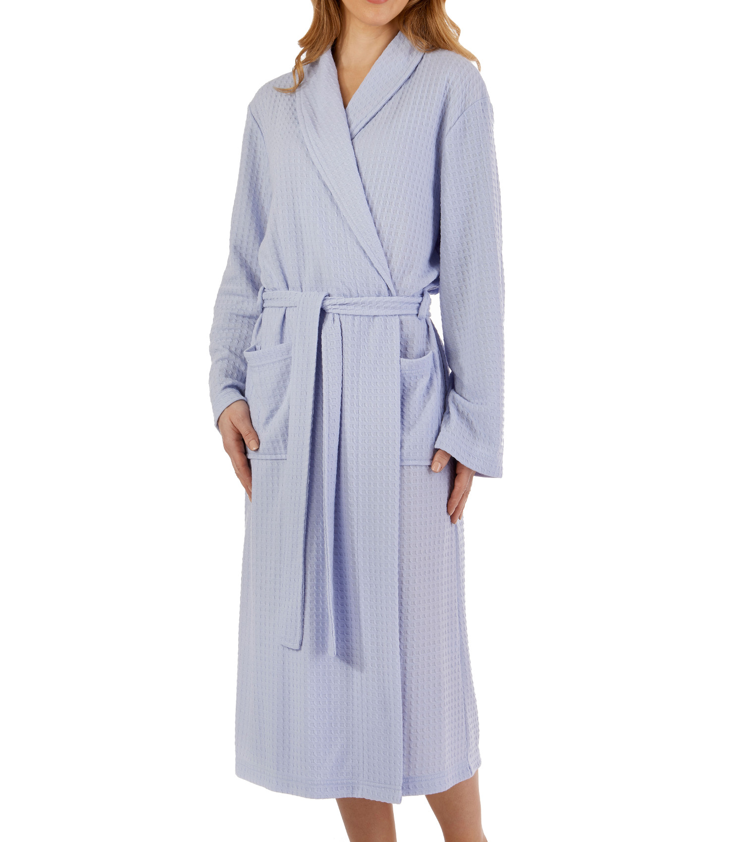 Bathrobe Womens Lightweight Plain Waffle Shawl Collar Dressing Gown Slenderella - Picture 13 of 45