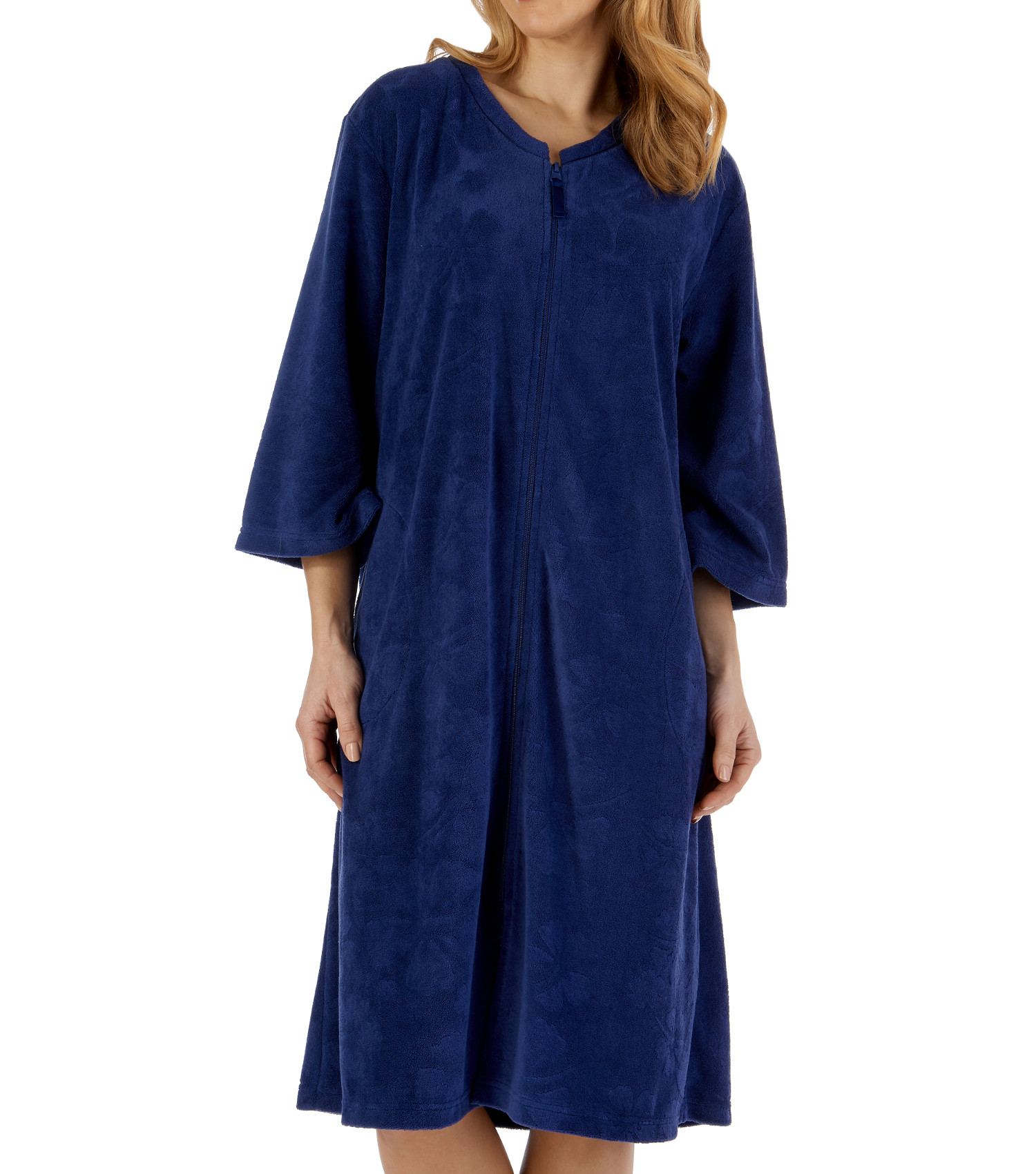 Dressing Gown Womens Embossed Floral Zip Up Fleece Robe Slenderella
