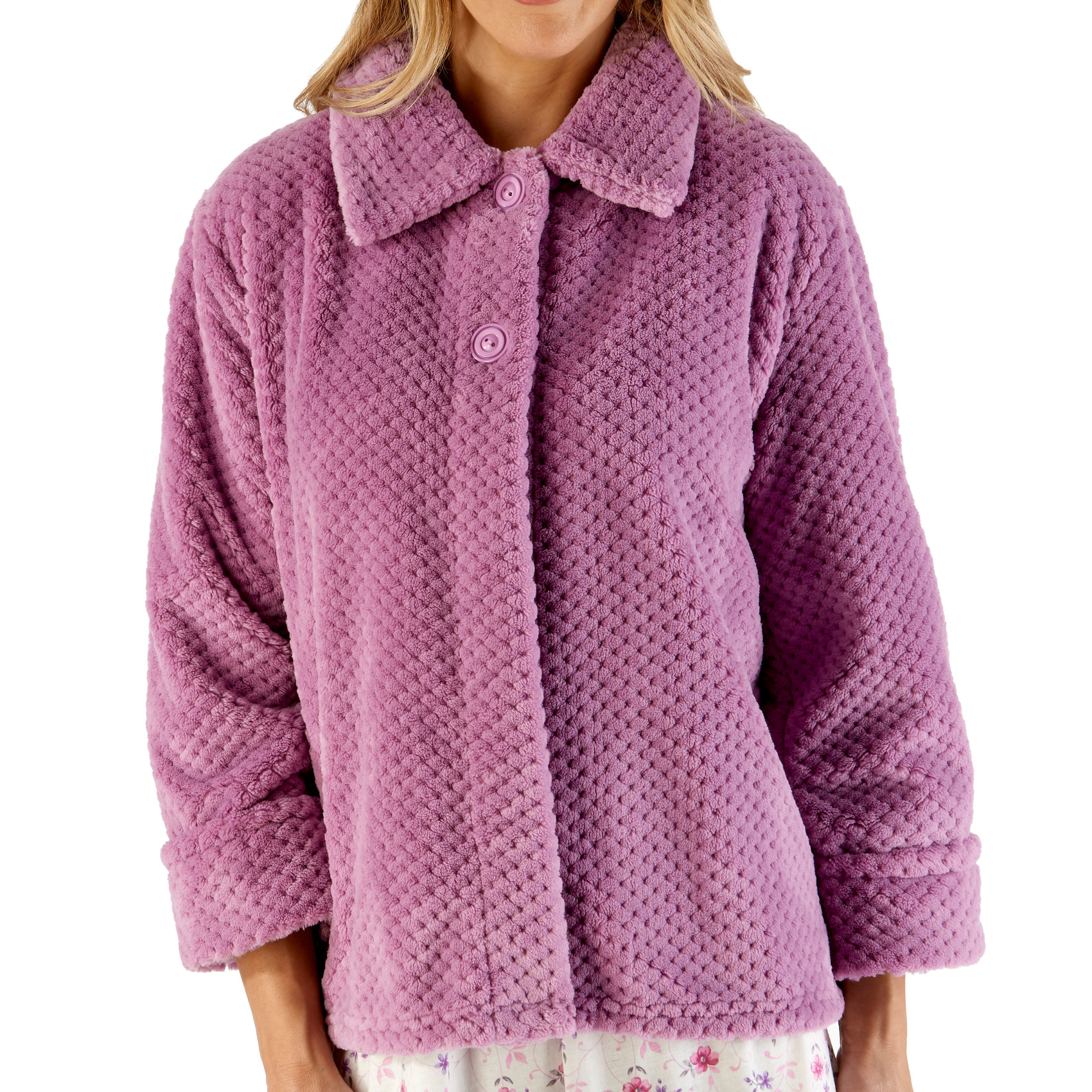 Giacca letto donna Slenderella morbida waffle pile collo bottoni casa cappotto - Foto 53 di 97