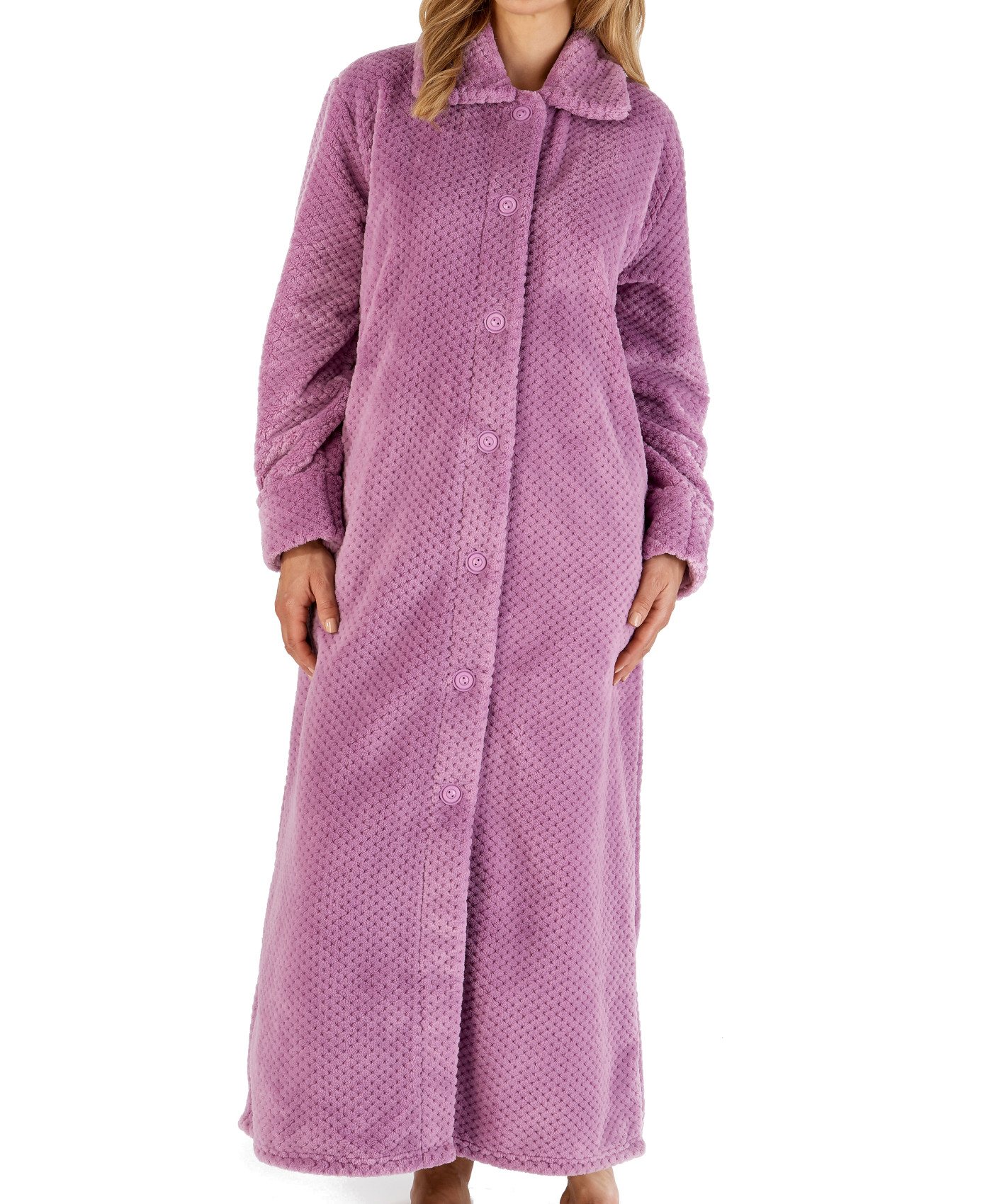 Dressing Gown Womens Button Front Waffle Fleece Slenderella Long