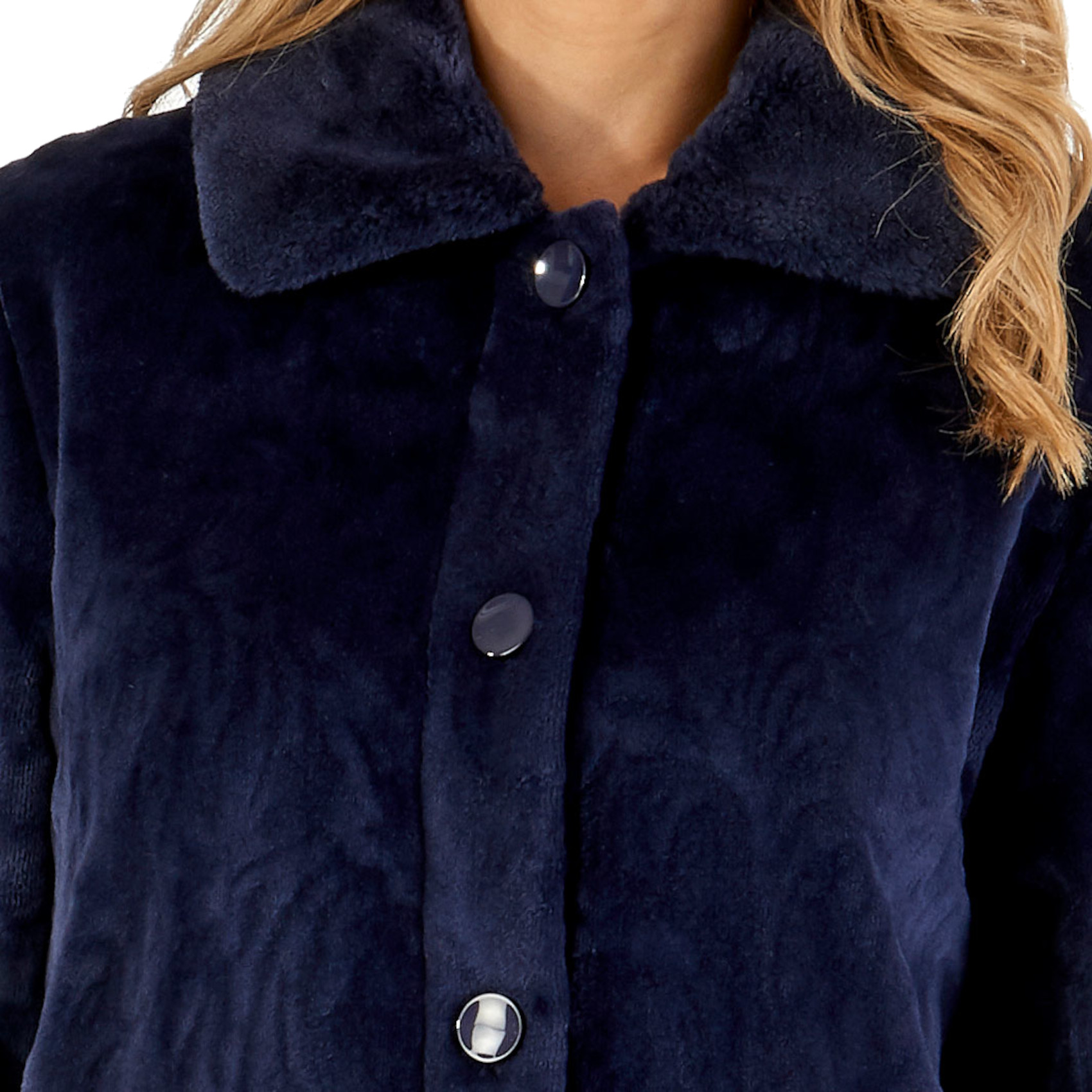 Slenderella Ladies Soft Fleece Dressing Gown Button Up Faux Fur Collar Bathrobe - Picture 38 of 60