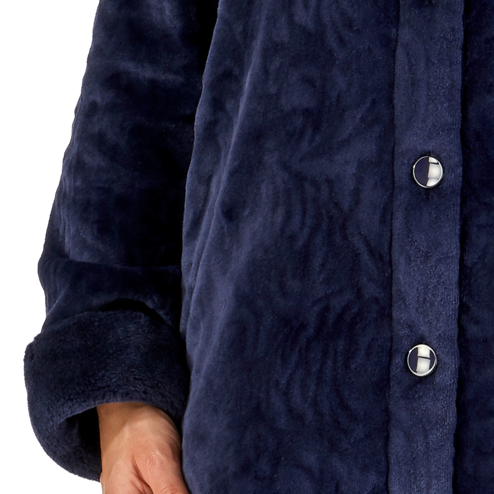 Slenderella Ladies Soft Fleece Dressing Gown Button Up Faux Fur Collar Bathrobe - Picture 39 of 60