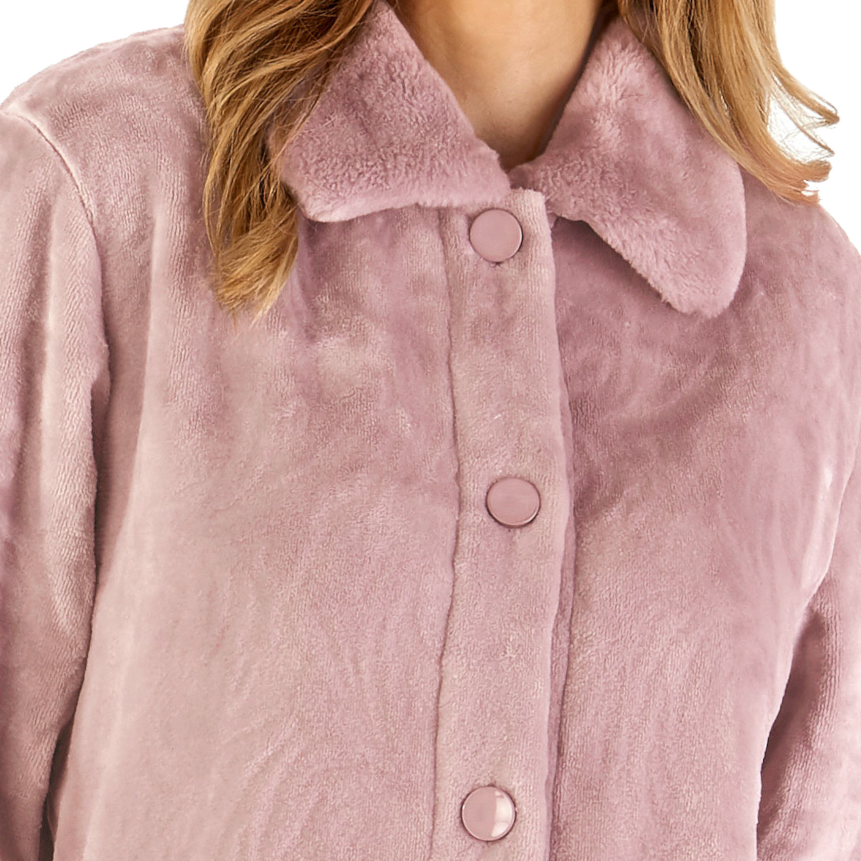 Slenderella Ladies Soft Fleece Dressing Gown Button Up Faux Fur Collar Bathrobe - Picture 50 of 60