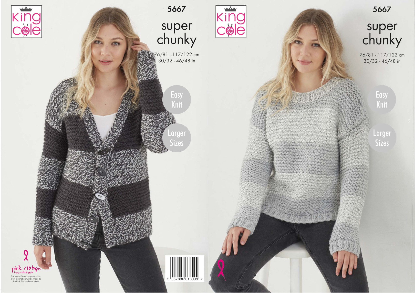 King Cole Ladies Super Chunky Knitting Pattern Easy Knit Sweater And Cardigan 5667 5057886018099 4272