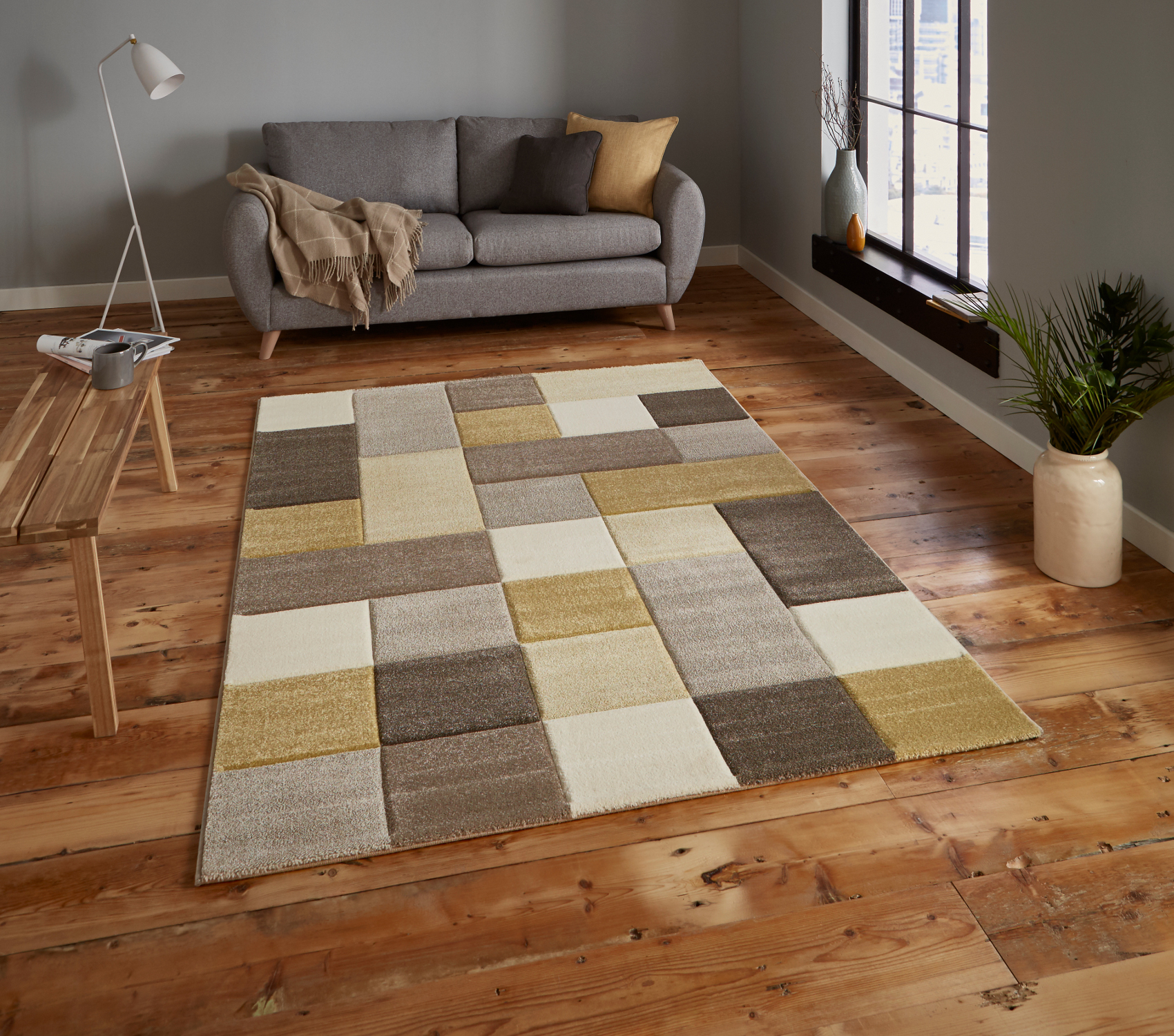 Think Rugs Square Design Mat 100 Polypropylene Durable Modern Home
