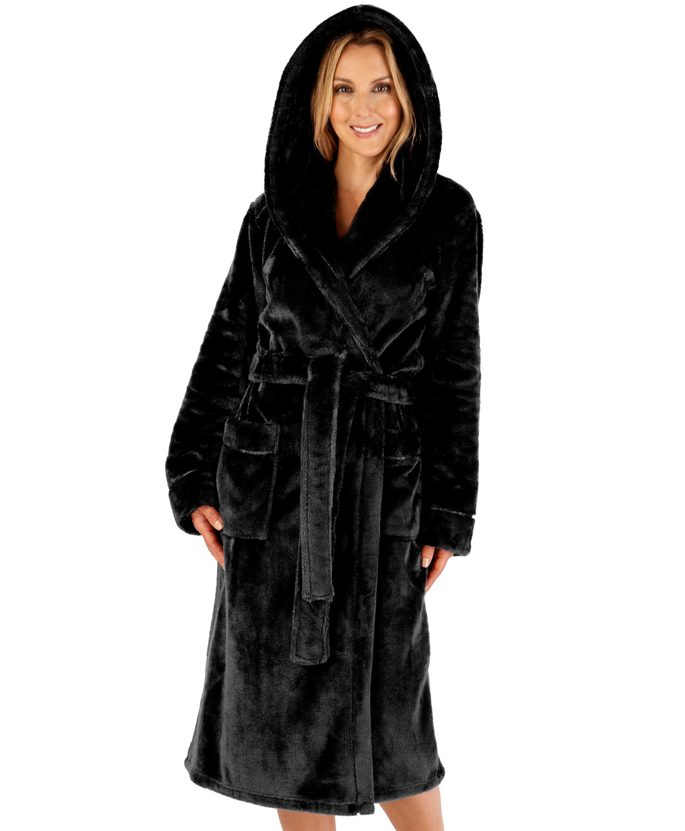 Dressing Gown Soft Flannel Fleece Womens Hooded Wrap Slenderella Luxury Bathrobe - Picture 23 of 87