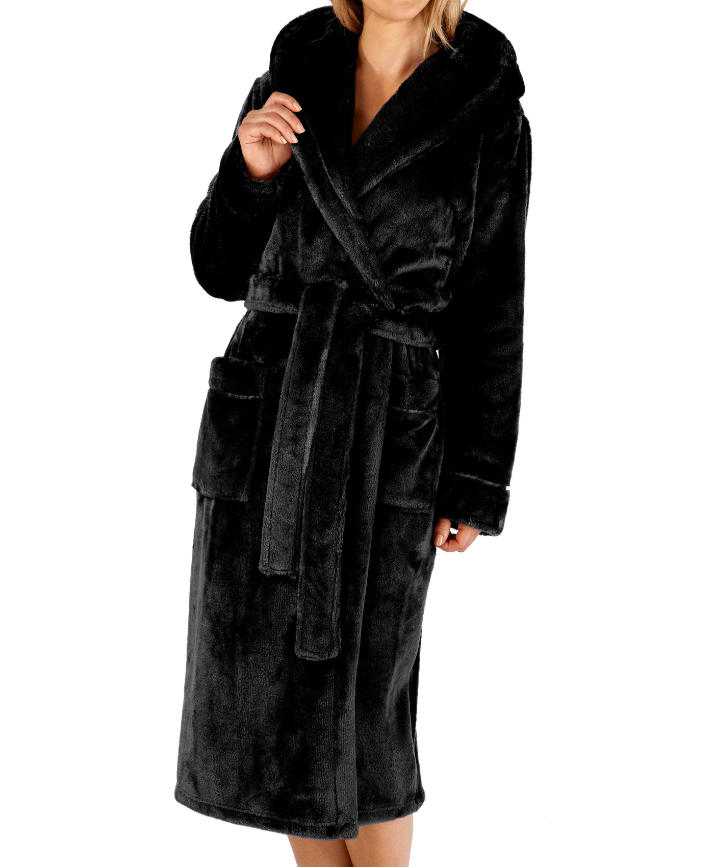 Dressing Gown Soft Flannel Fleece Womens Hooded Wrap Slenderella Luxury Bathrobe - Picture 26 of 87