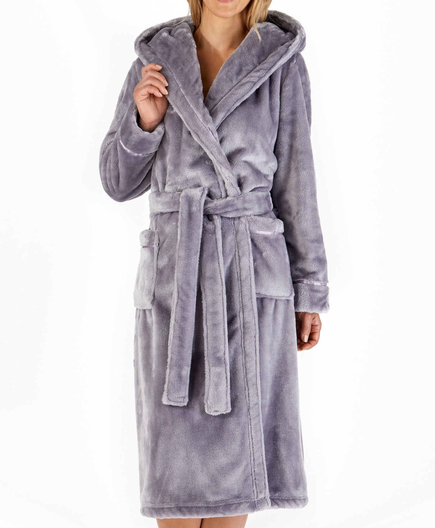 Dressing Gown Soft Flannel Fleece Womens Hooded Wrap Slenderella Luxury Bathrobe - Picture 80 of 87