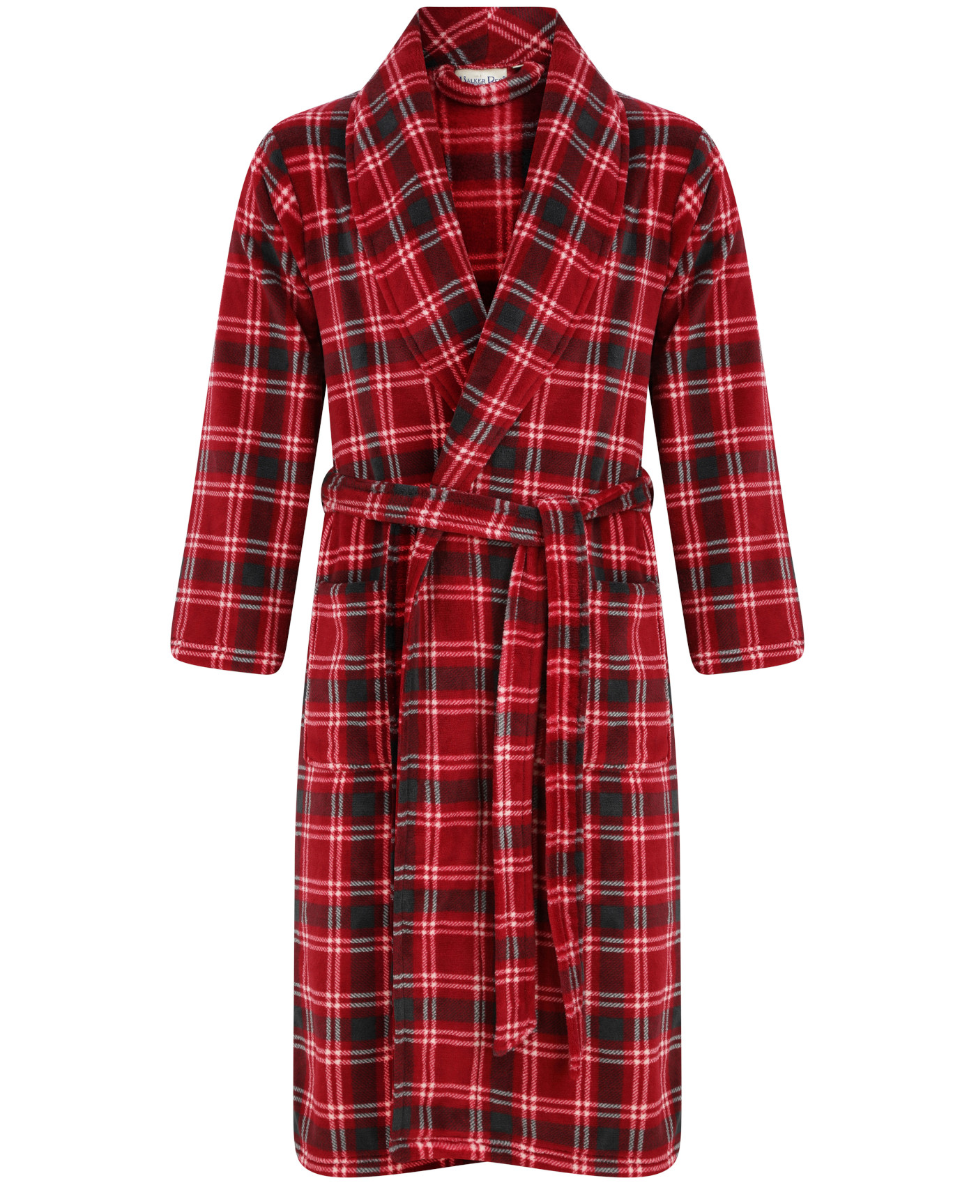 Walker Reid Mens Check Coral Fleece Dressing Gown Shawl Collar Wrap Bath Robe - Picture 23 of 31