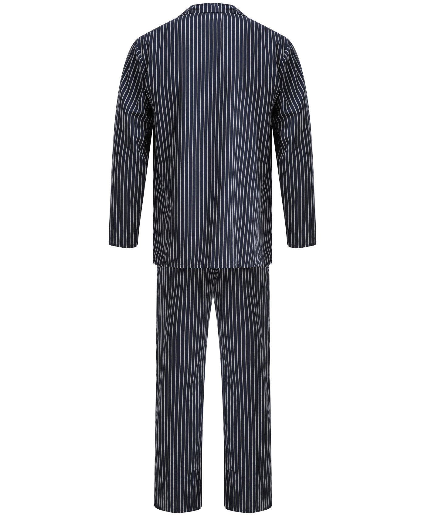 Walker Reid Mens Cotton Pyjamas Navy Stripe Traditional Long Sleeved PJs Set - Picture 4 of 18